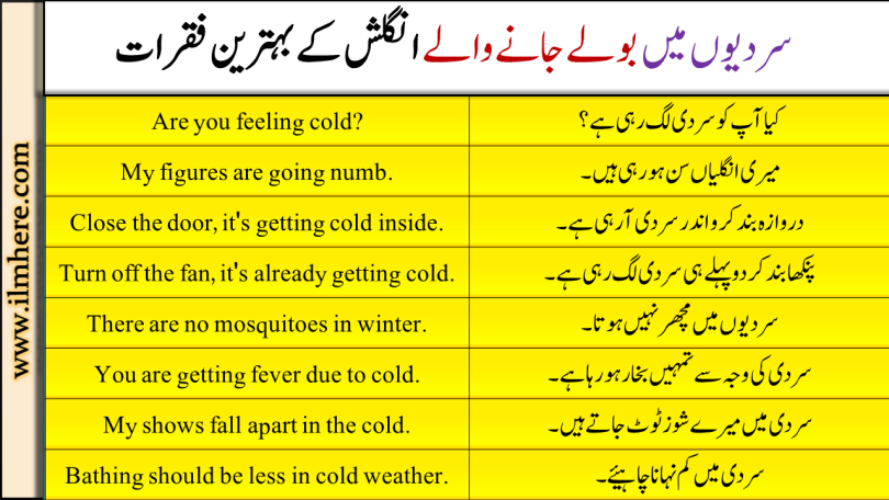 Winter Sentences In English With Urdu And Hindi
