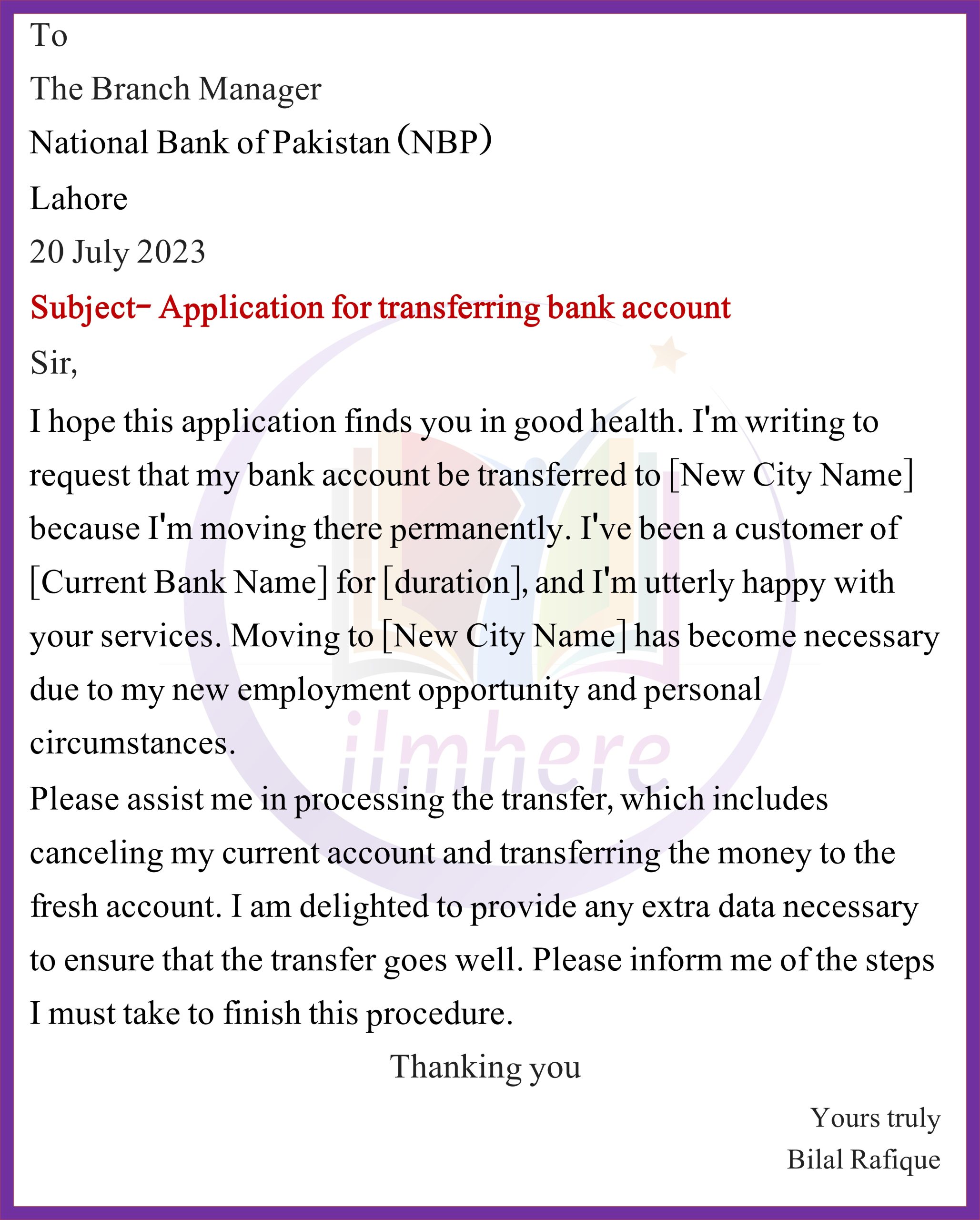 Application for transferring bank account
