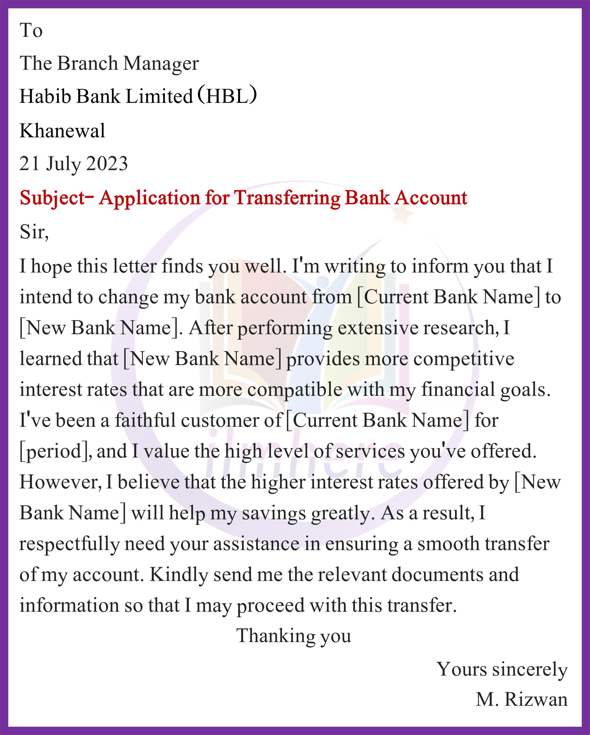 Bank Account Transfer Application For HBL