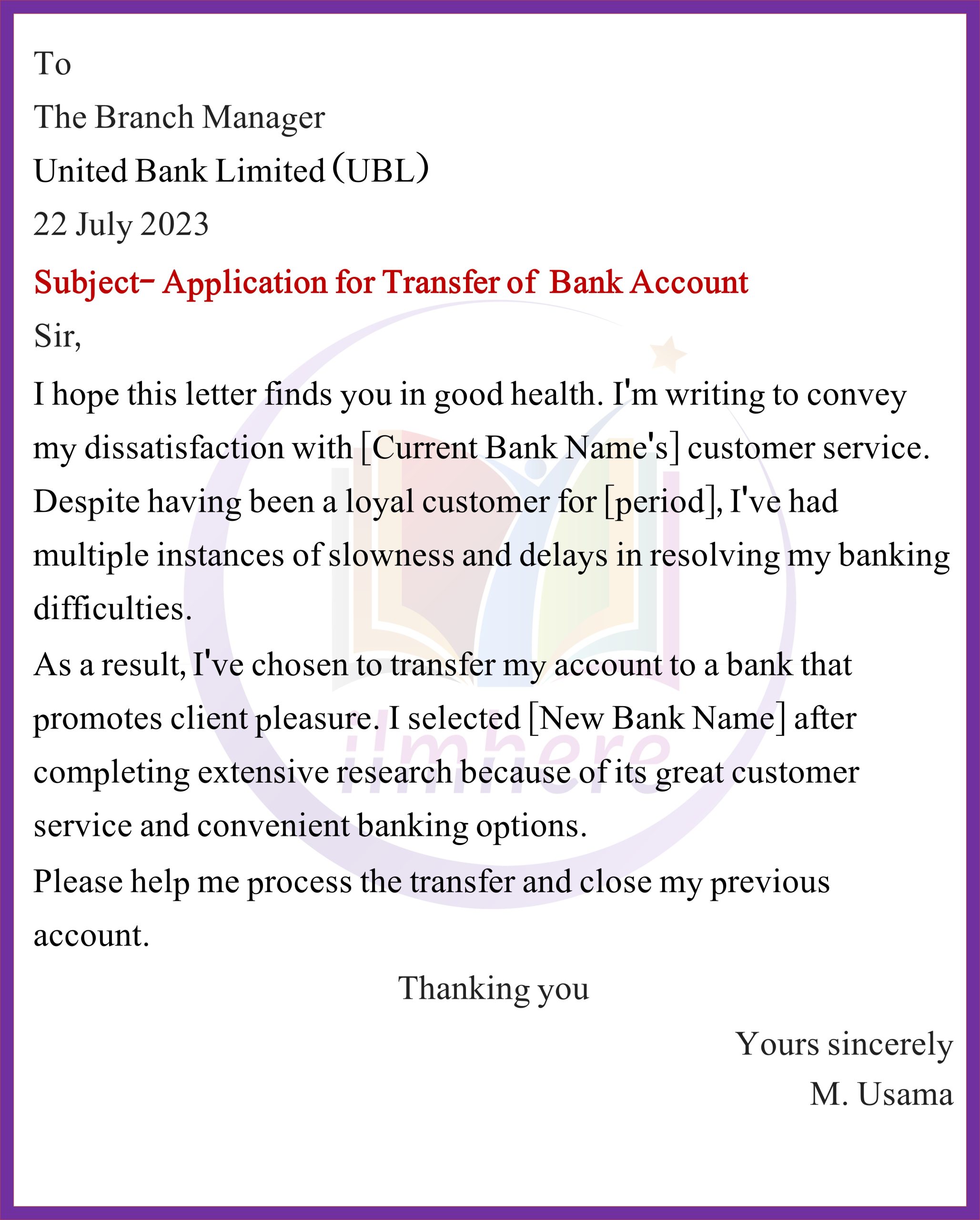 Request for Bank Account Transfer to Avail Better Interest Rates (UBL)