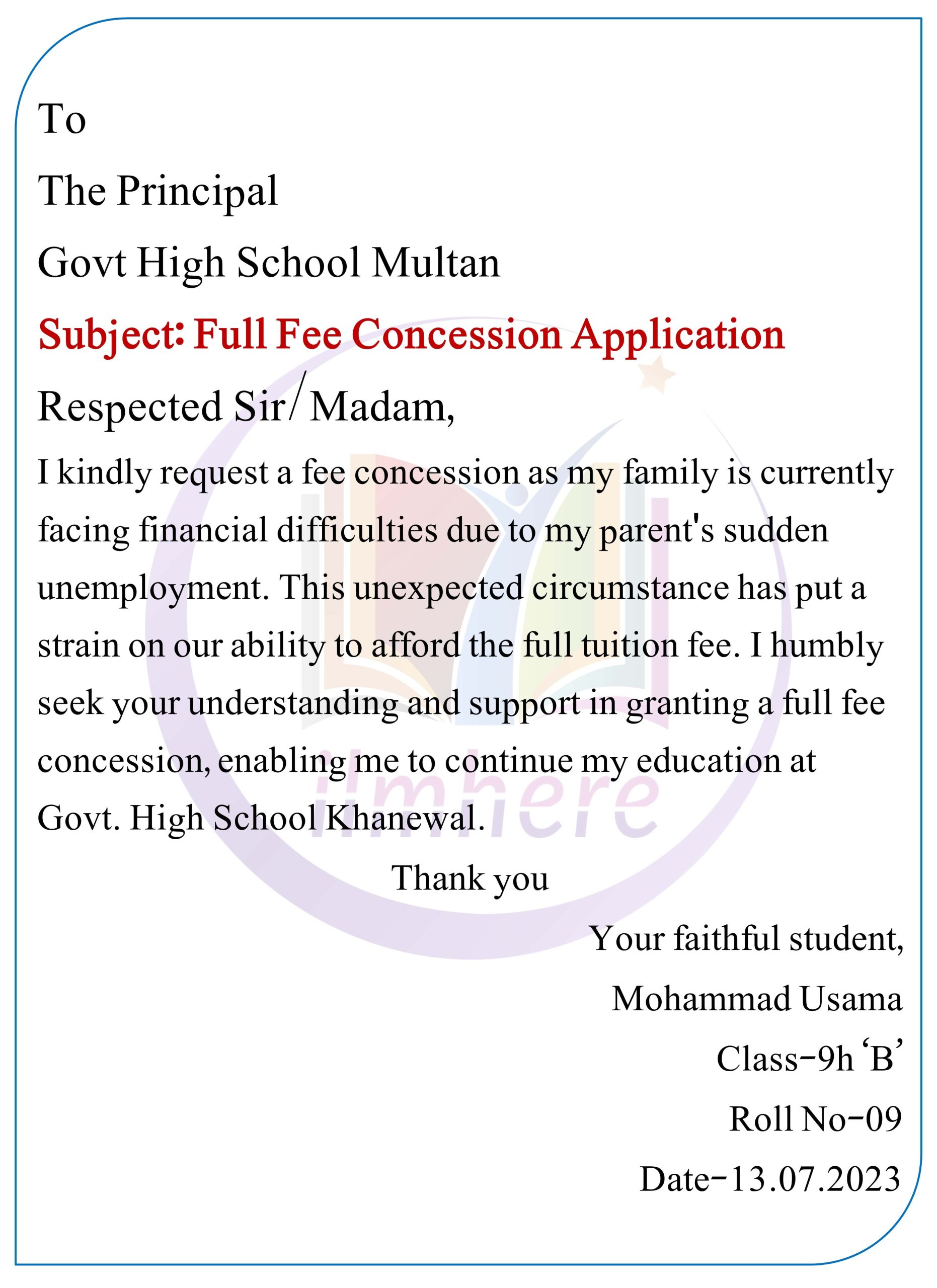 Applications For Fee Concession