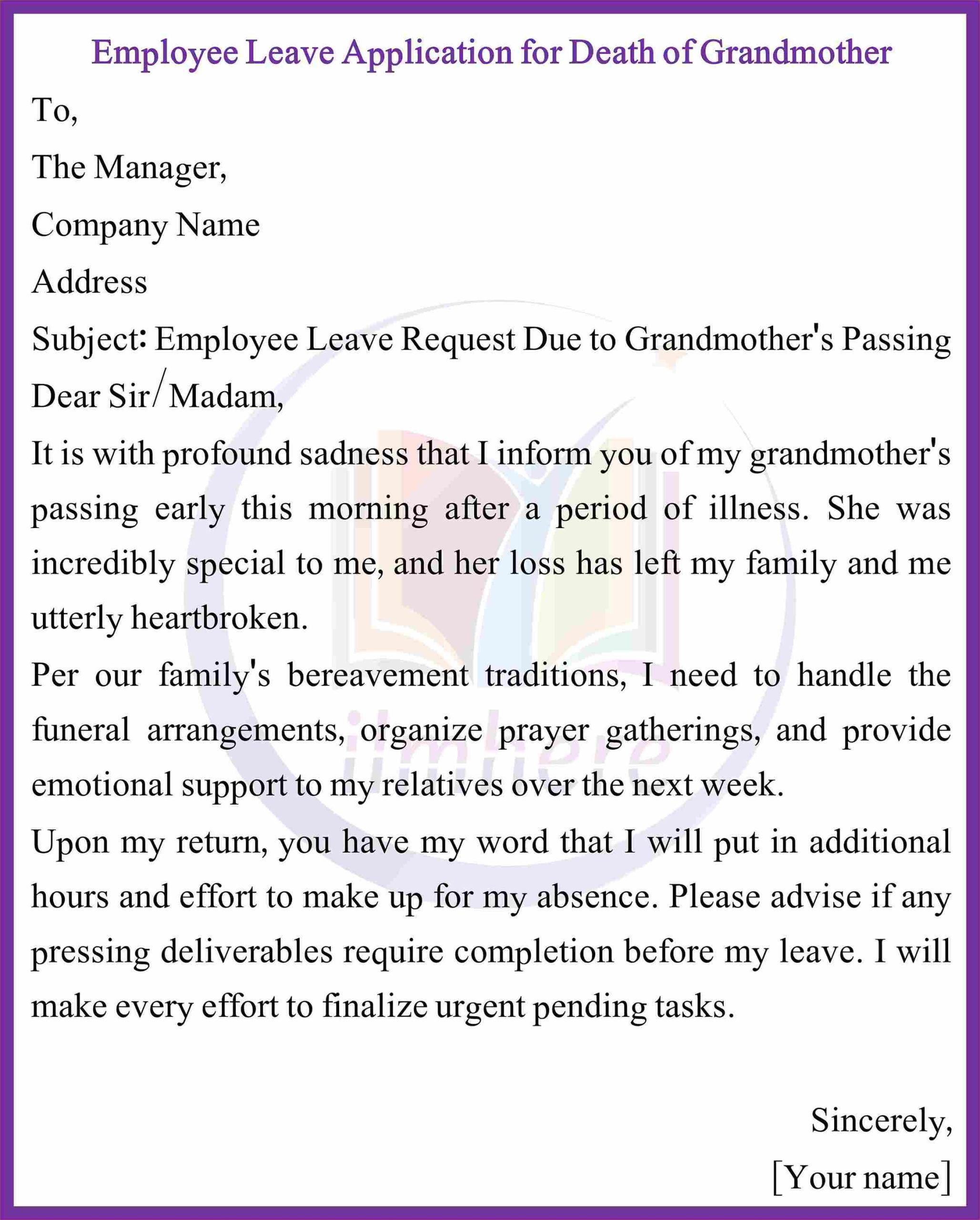 10,Employee Leave Application for Death of Grandmother