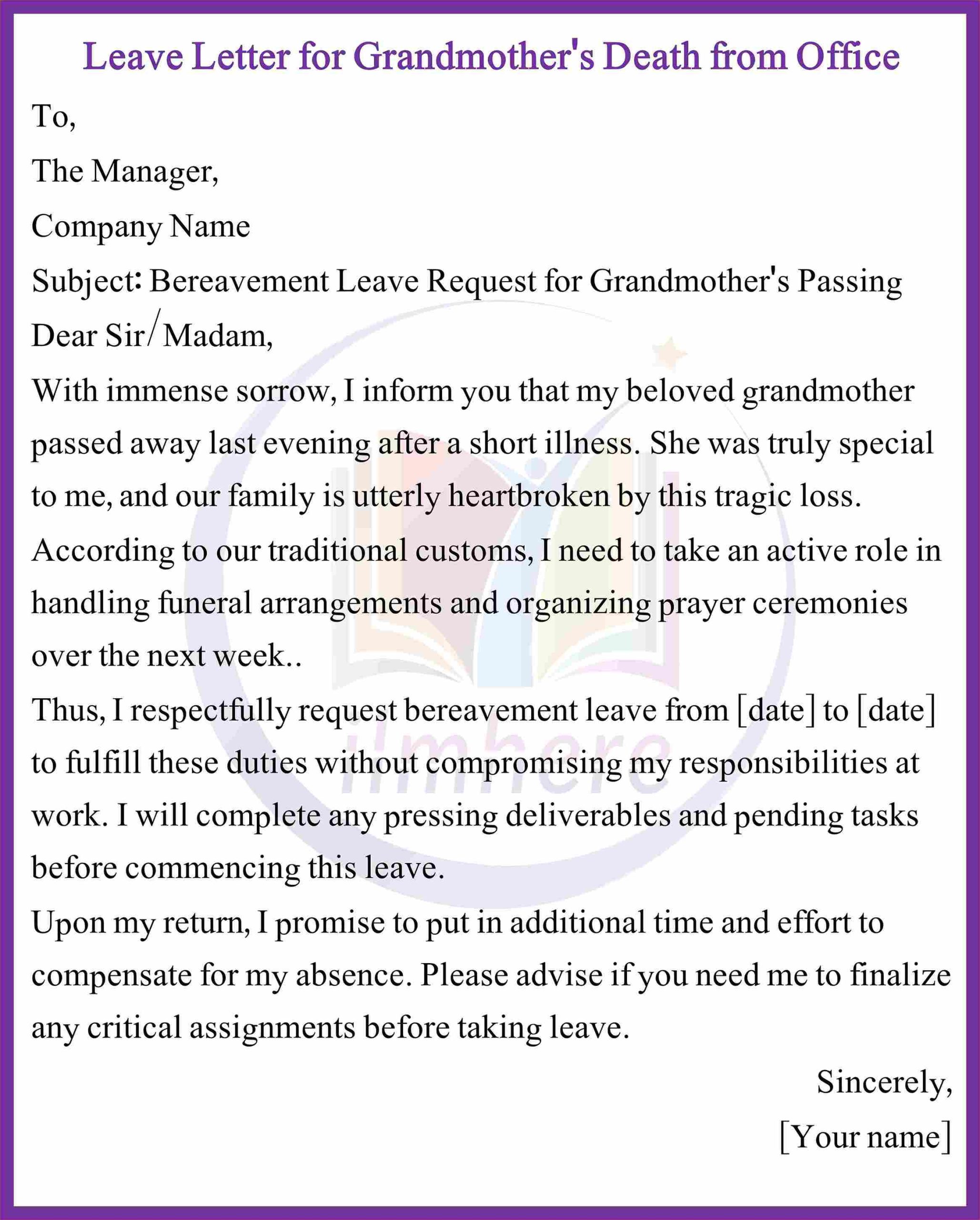 Leave Letter for Grandmother's Death from Office