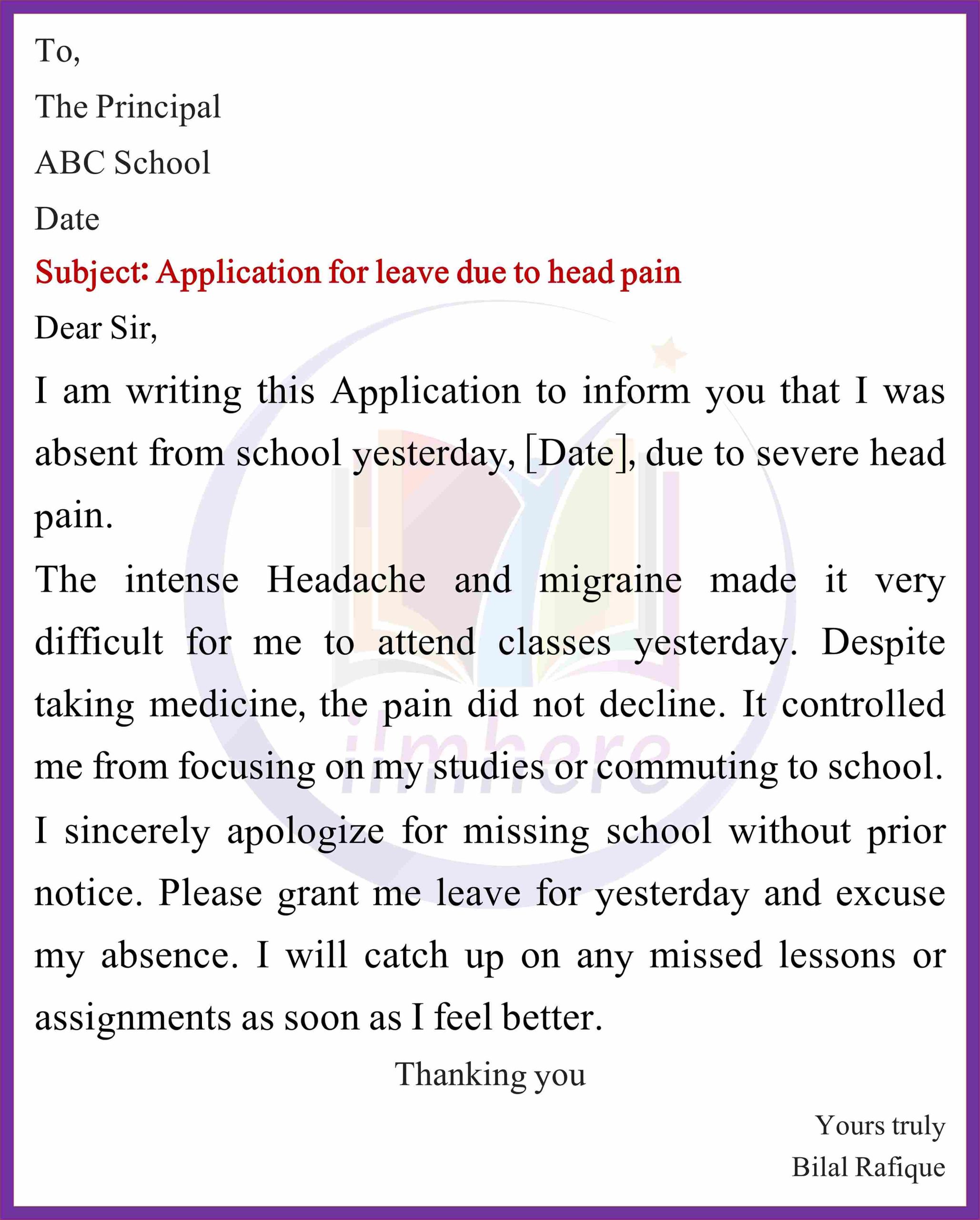 Application for leave due to head pain