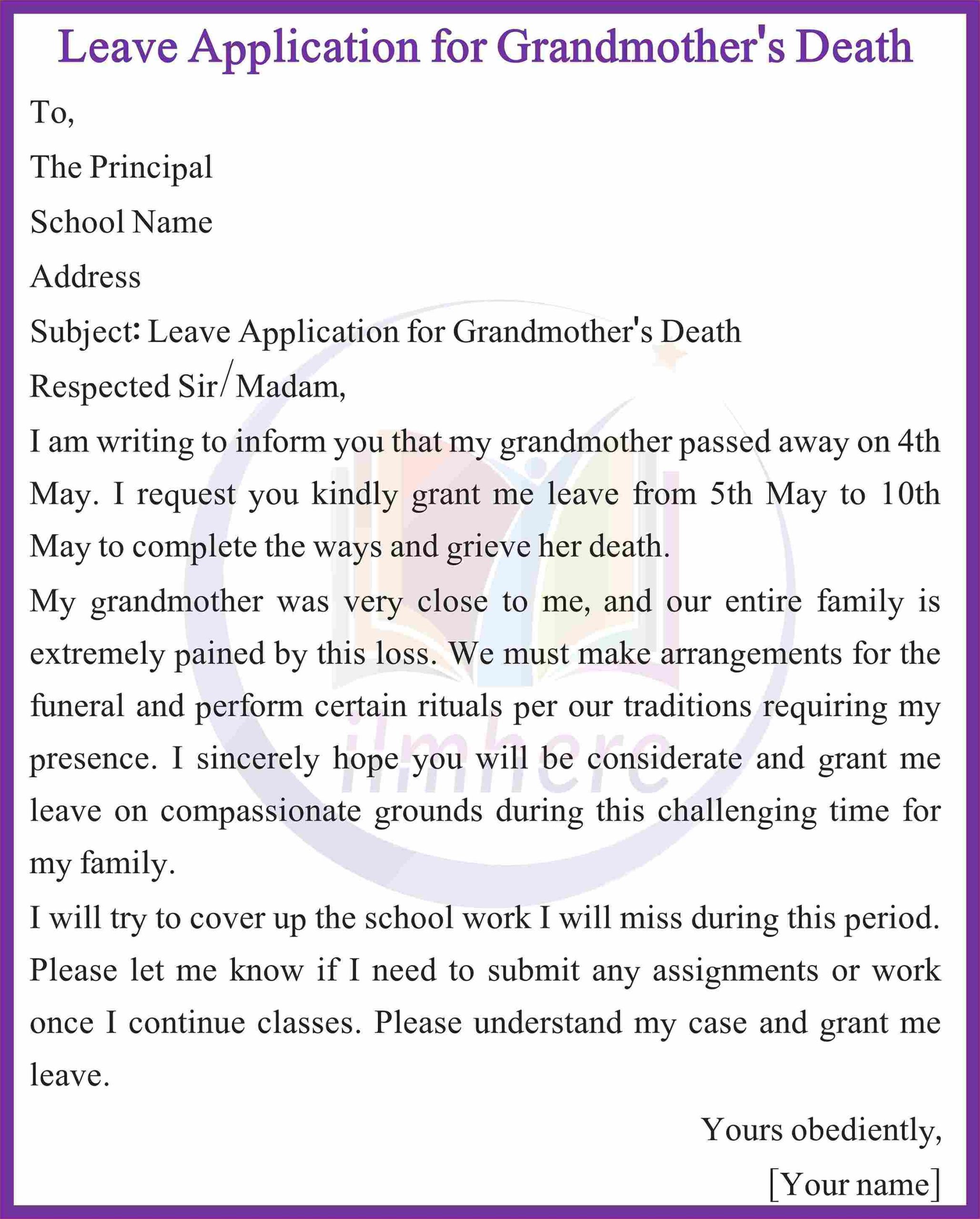 1,Leave Application for Grandmother's Death