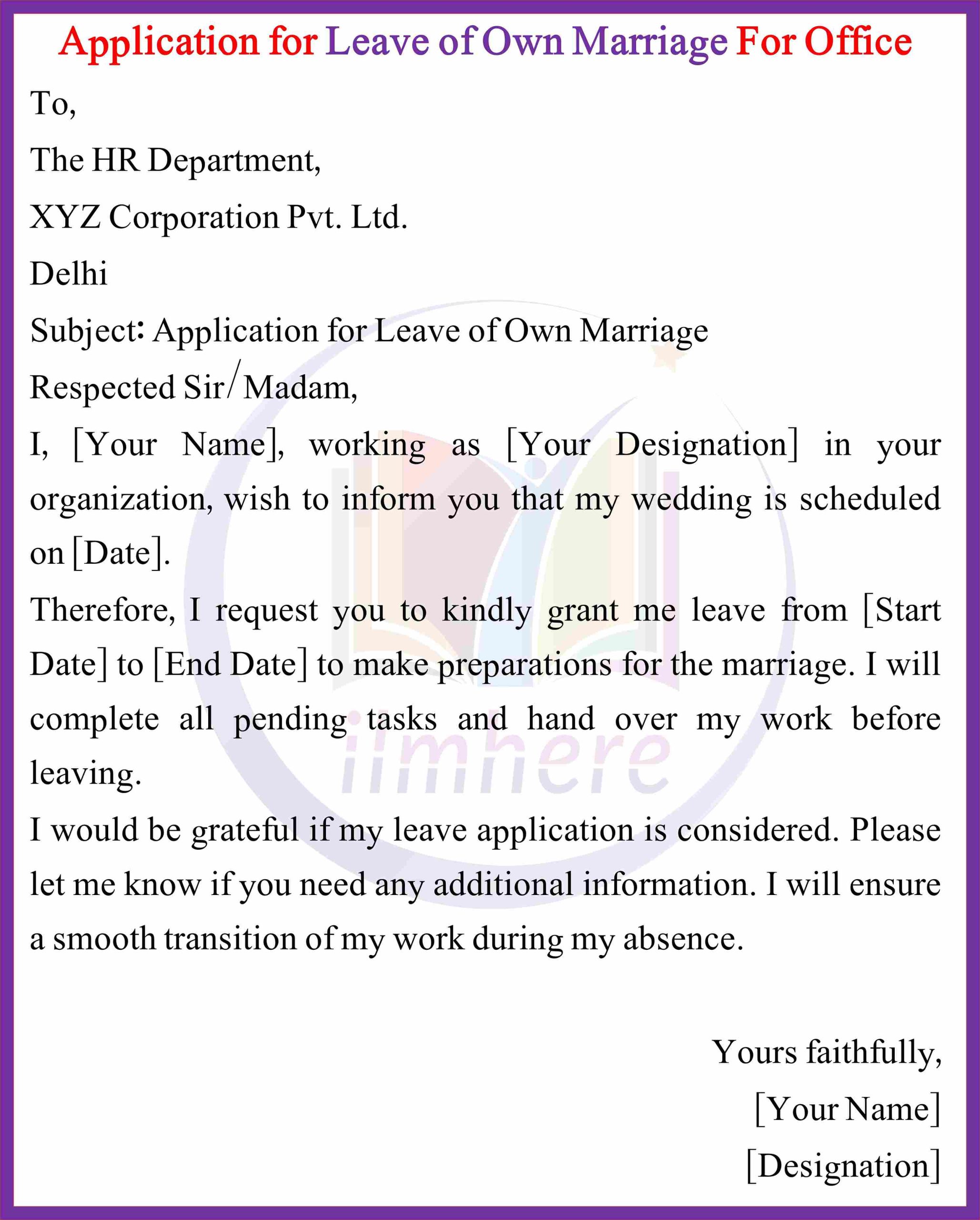 Self-marriage leave application For Office