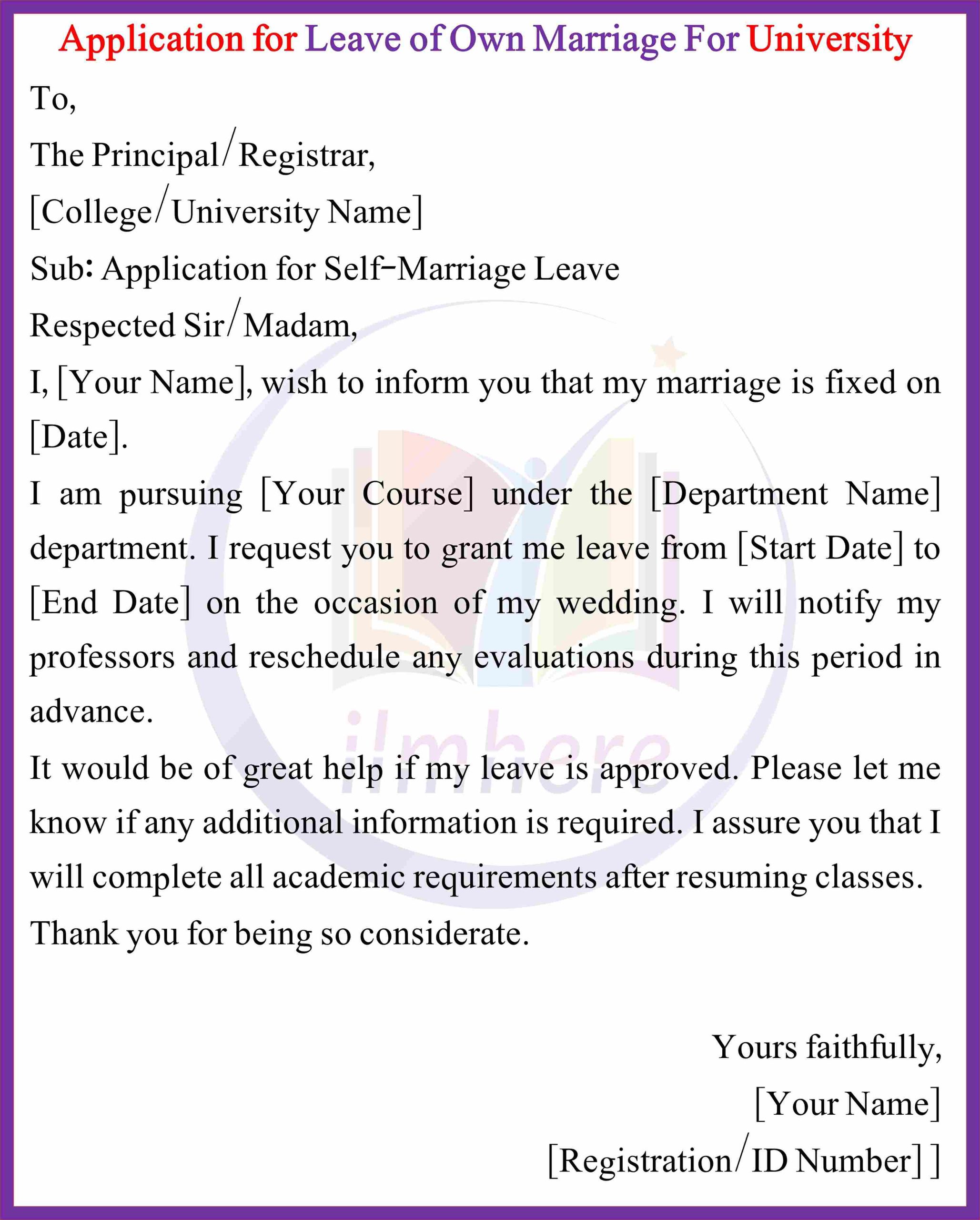Self-marriage leave application For CollegeUniversity