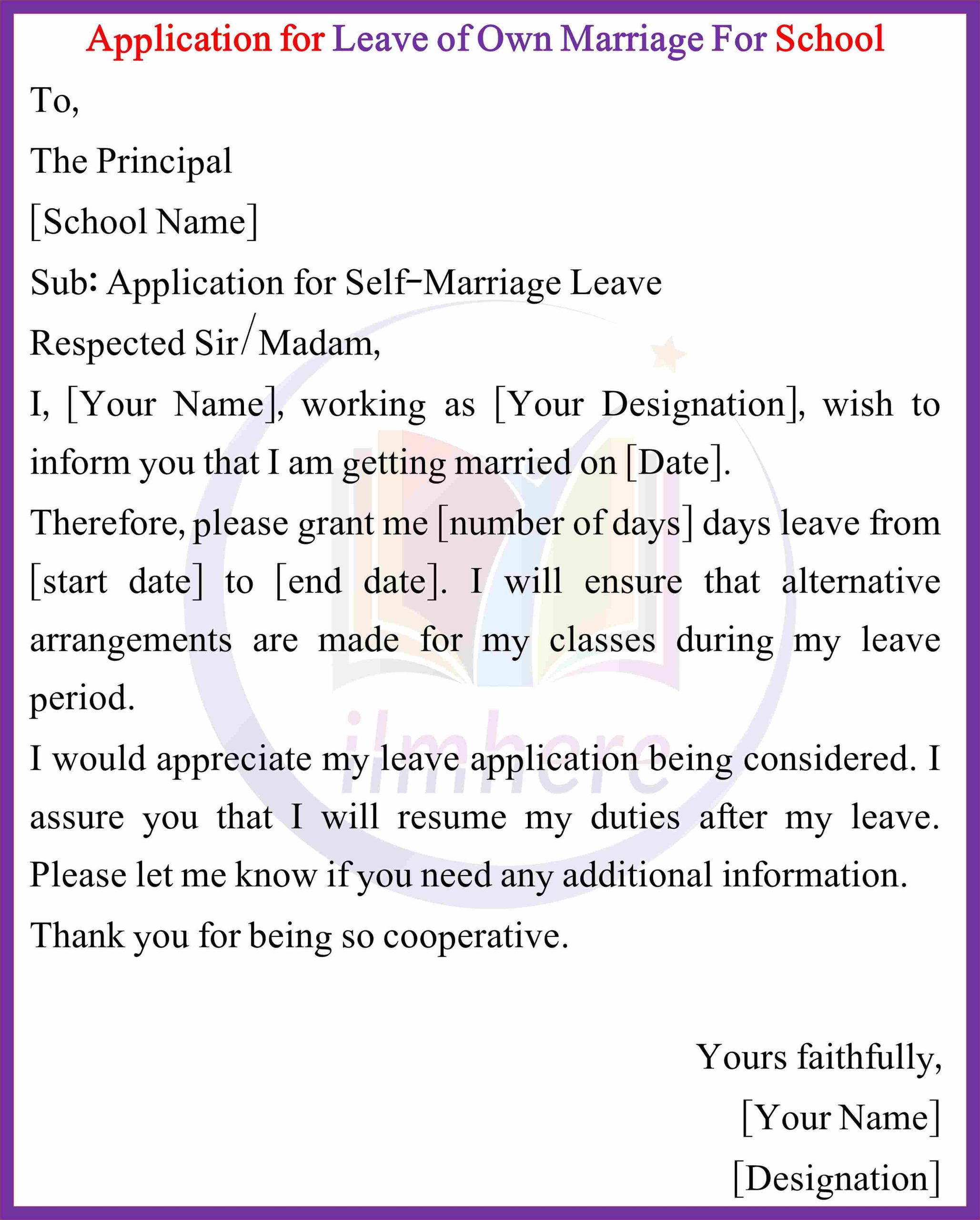 Self-marriage leave application For School