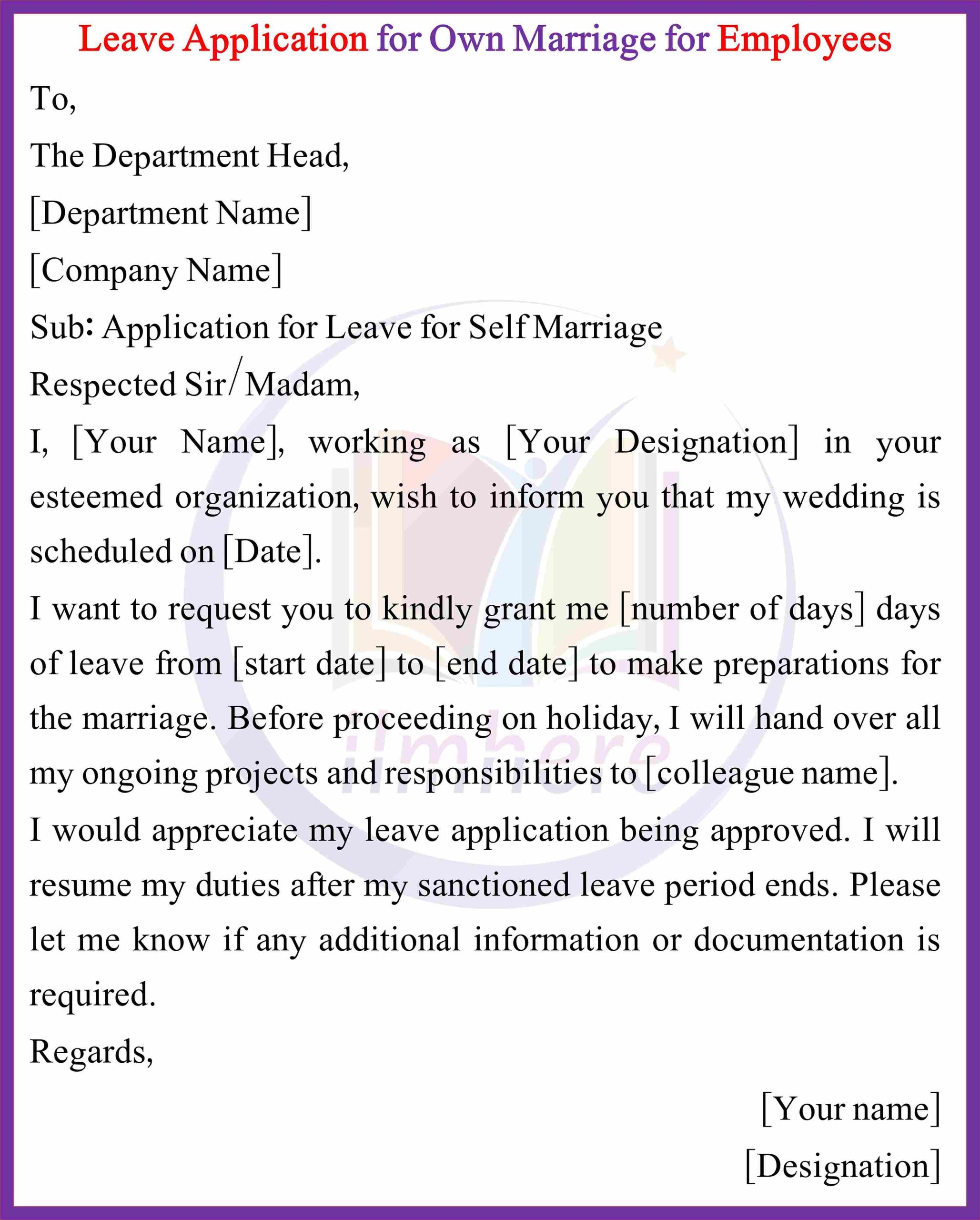 Leave Application for Own Marriage for Employees