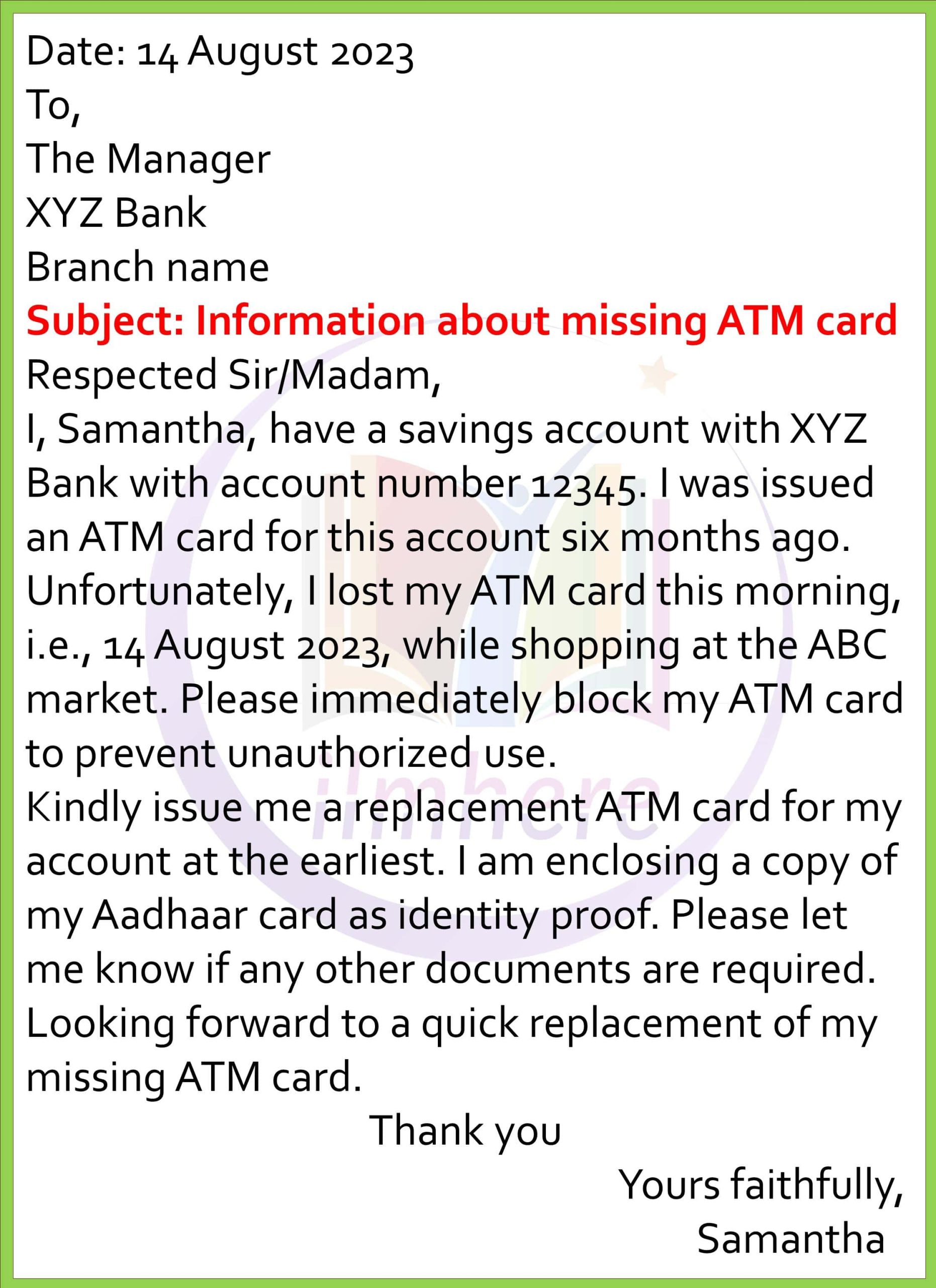 Application For ATM Card