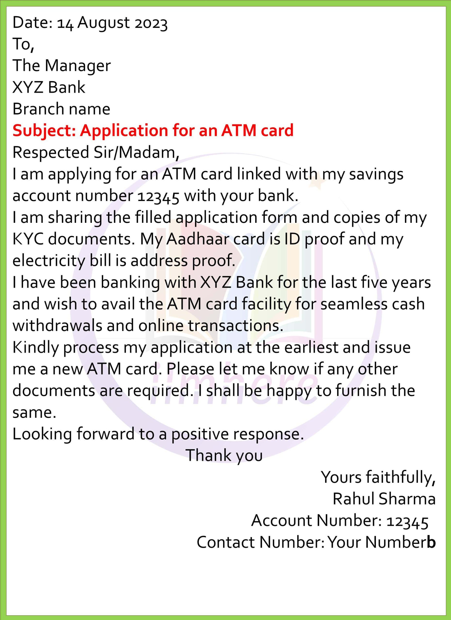 Application For ATM Card