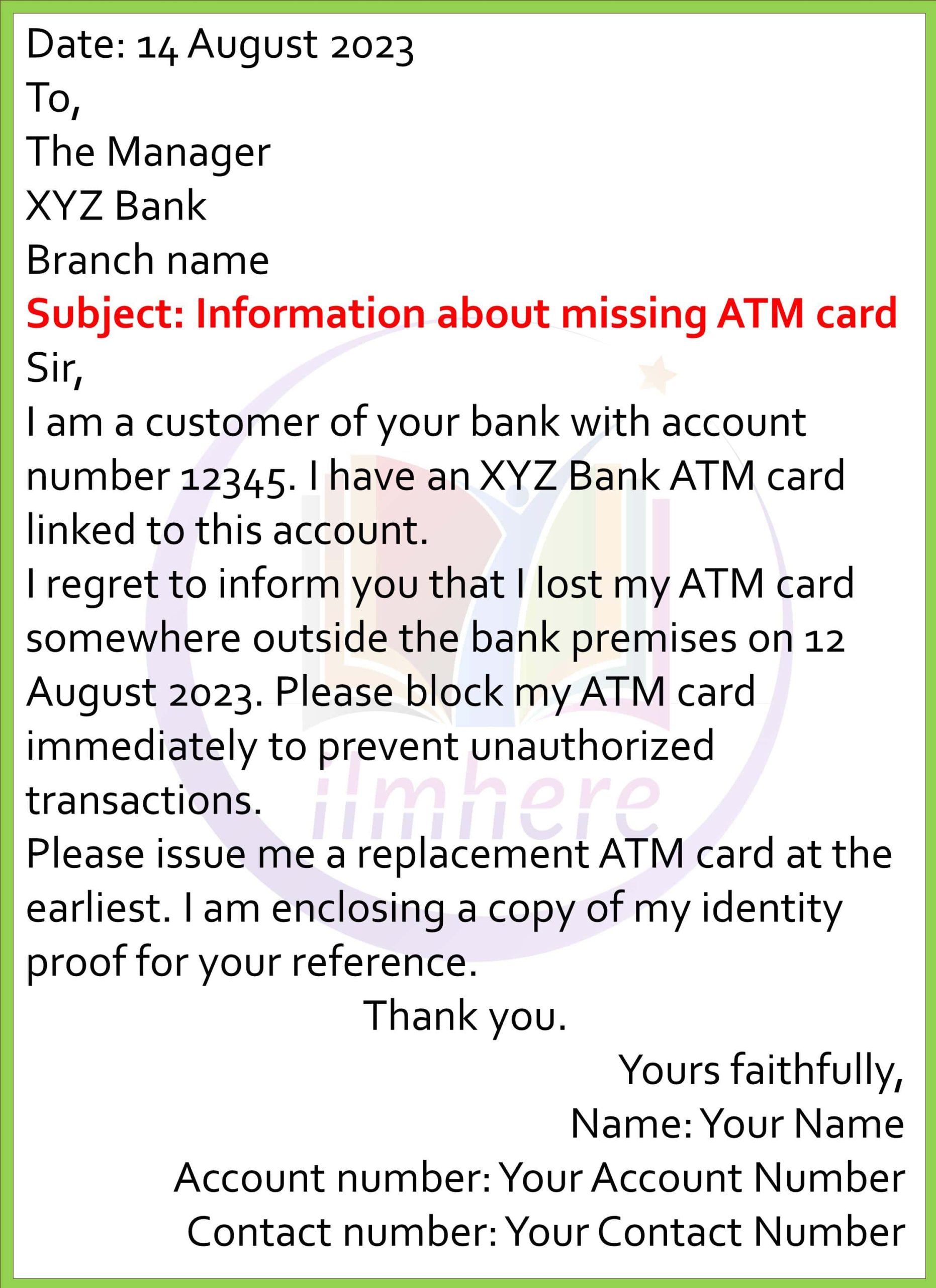 Information about missing ATM card