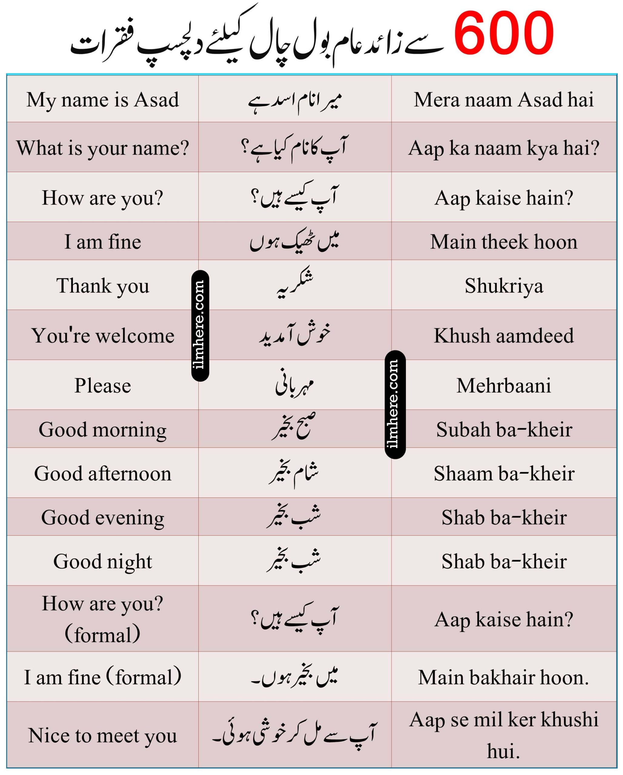 Top English To Urdu Sentences With Hindi Translation