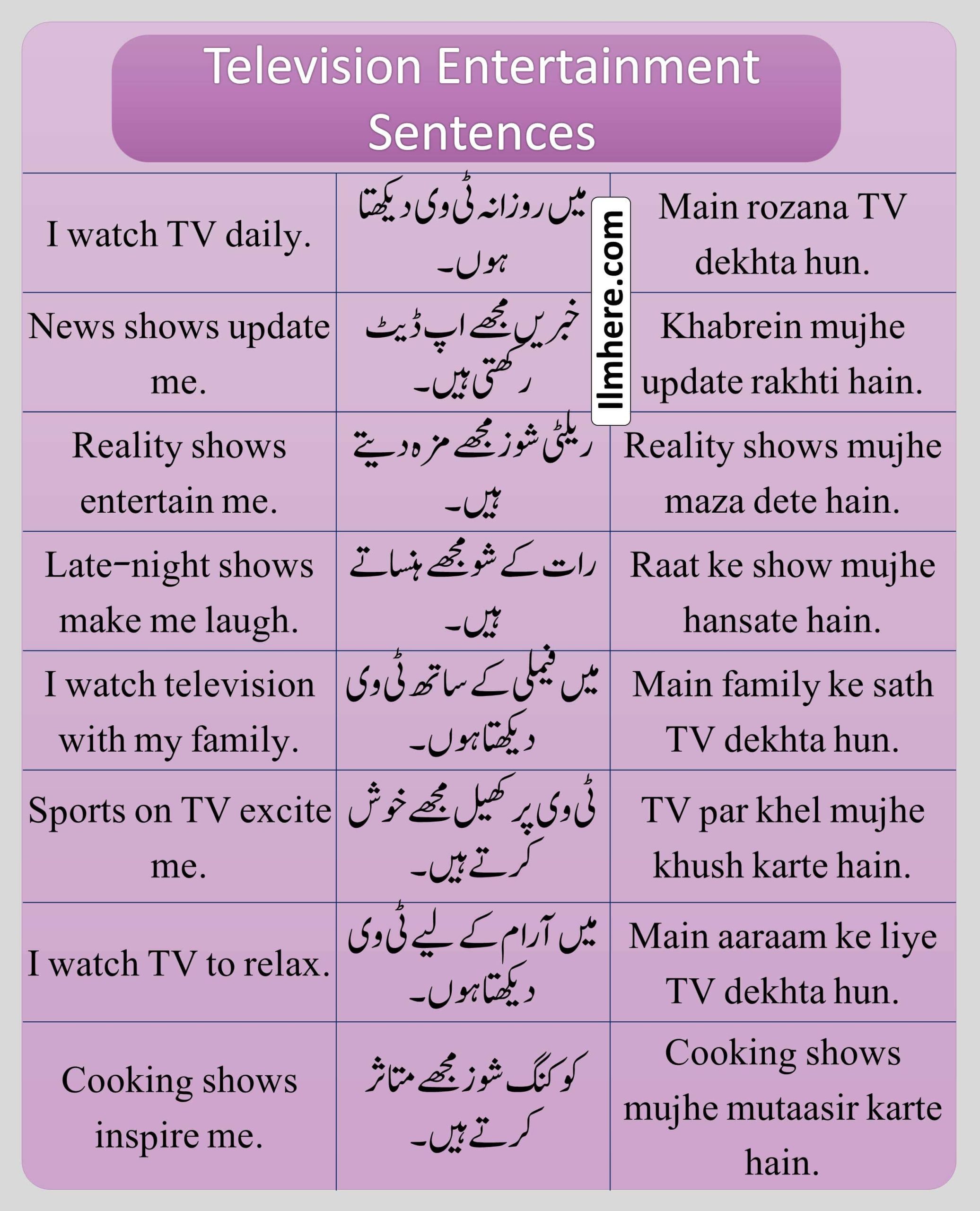 Television Entertainment Sentences