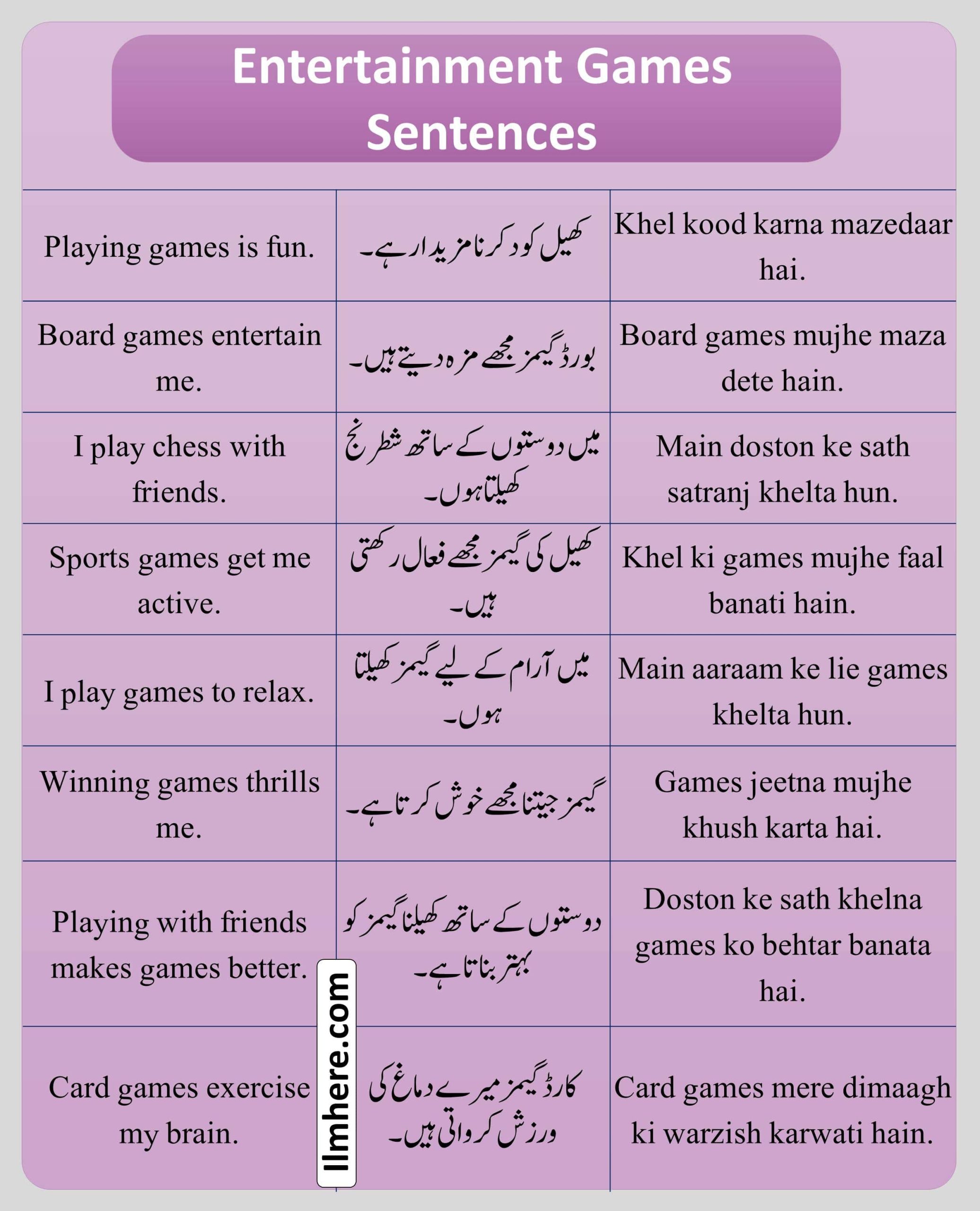 Entertainment Games Sentences