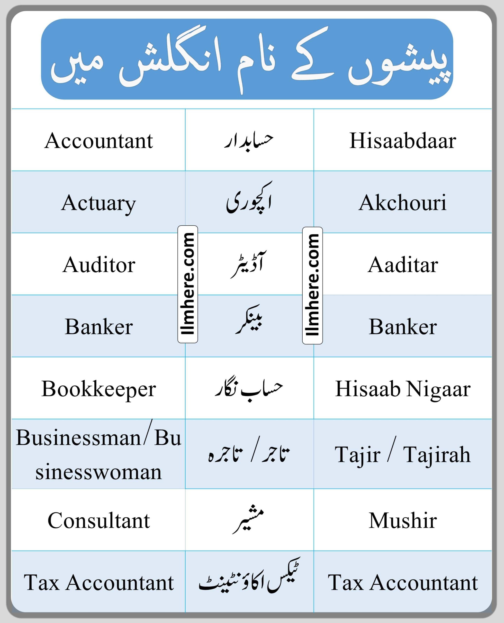 Profession Names related to business and finance
