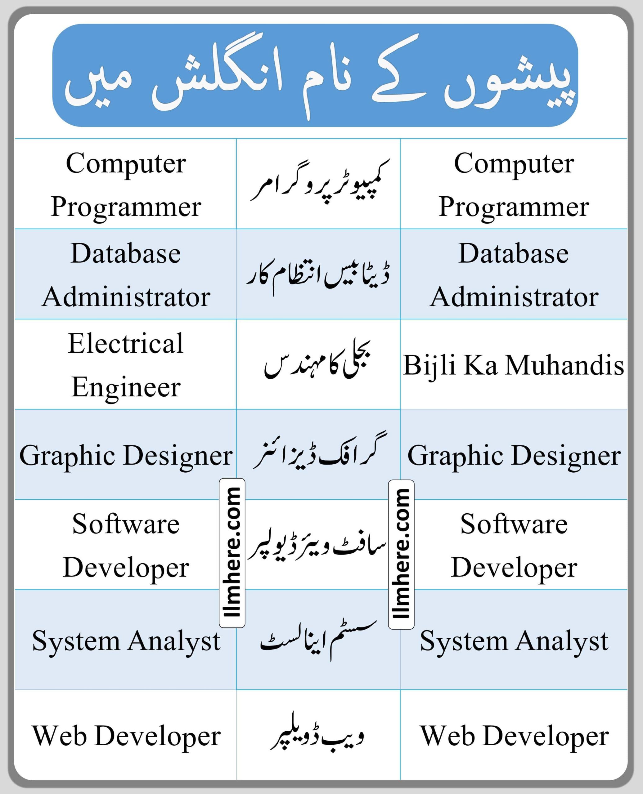 Occupations Names related to IT and engineering