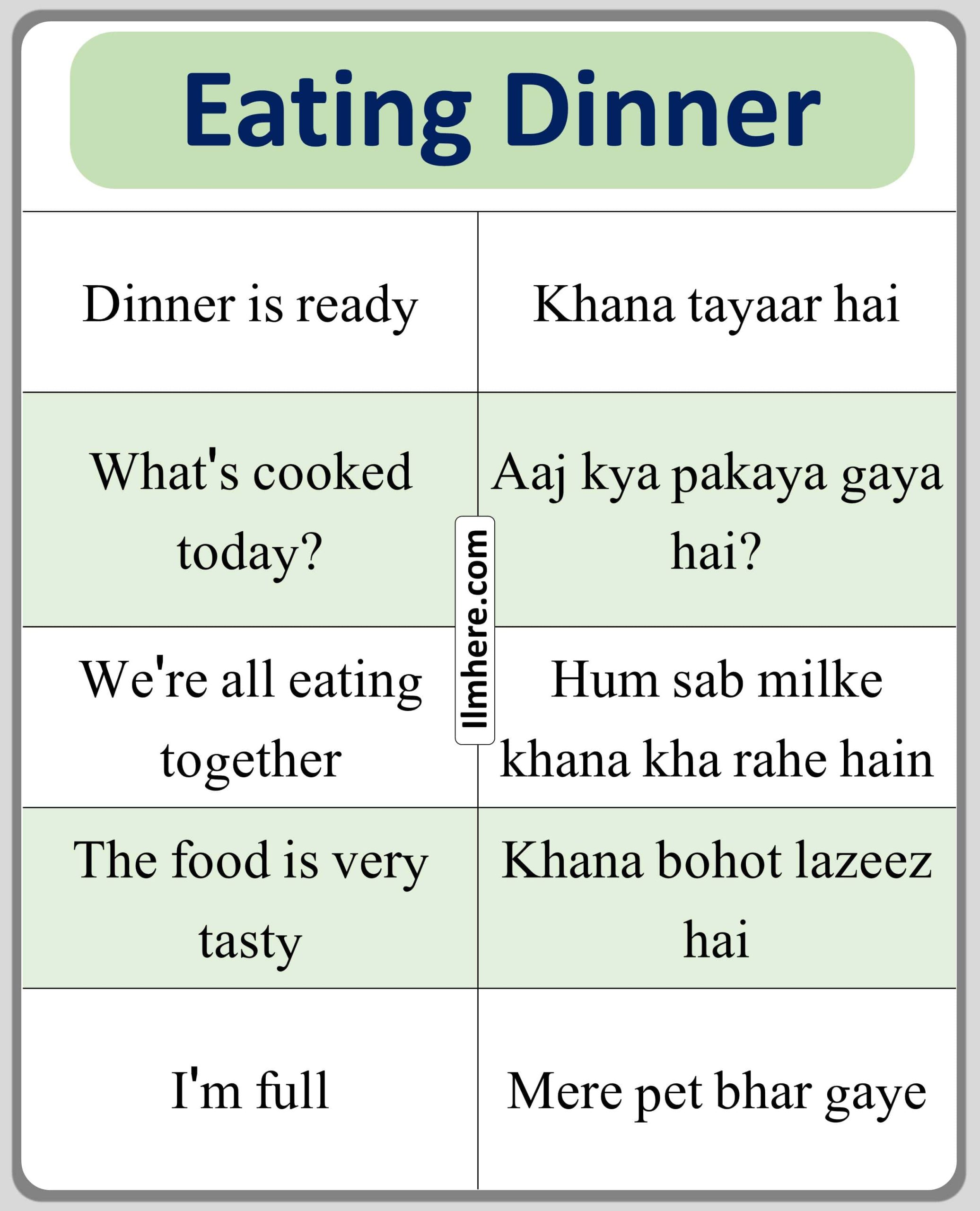 Eating Dinner Urdu to English Sentences for Household Chore