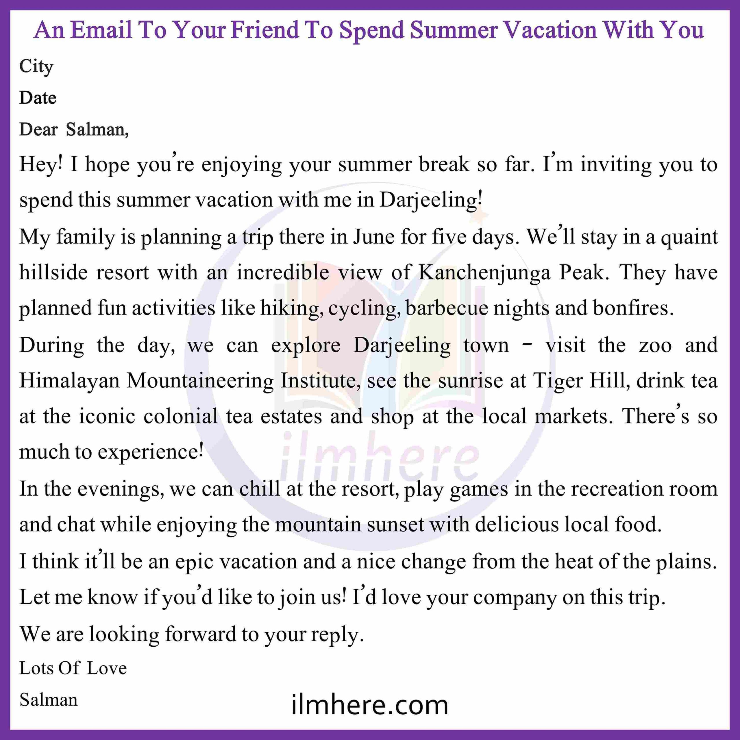 How to Write An Email To Your Friend To Spend Summer Vacation With You