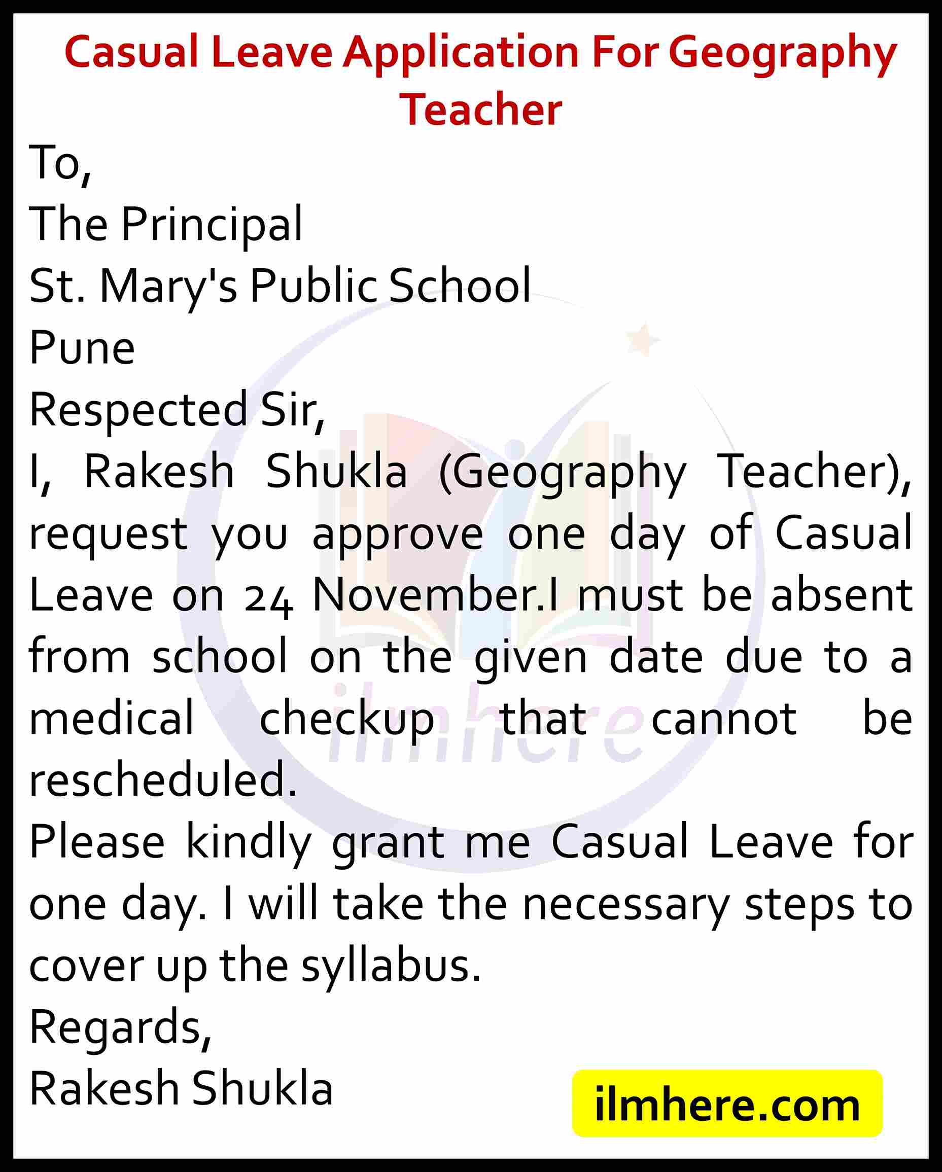 Casual Leave Application For Geography Teacher