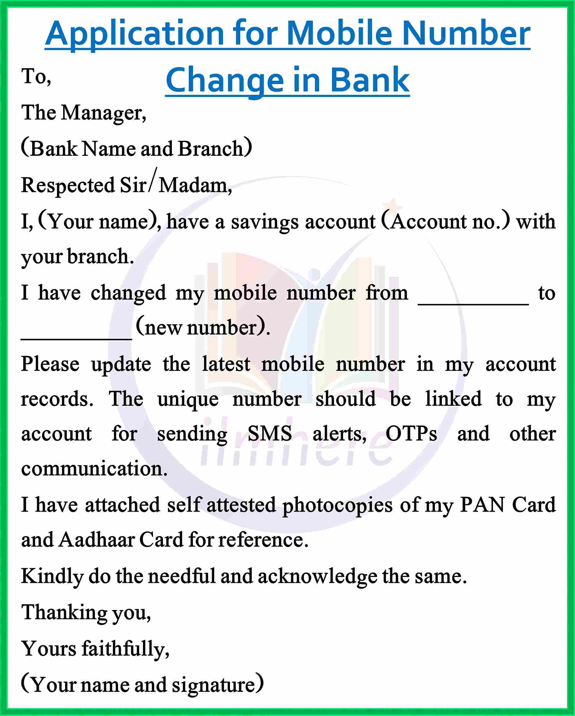 Applications for Change Mobile Numbers in Bank - 1