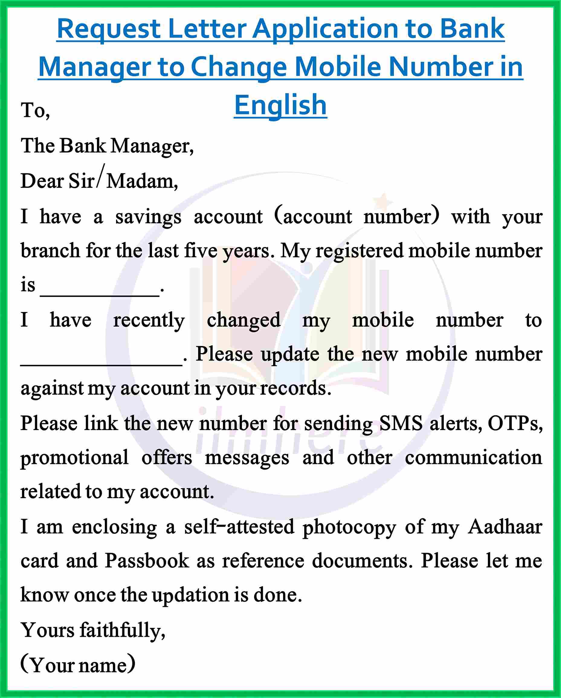Applications for Change Mobile Numbers in Bank - 2