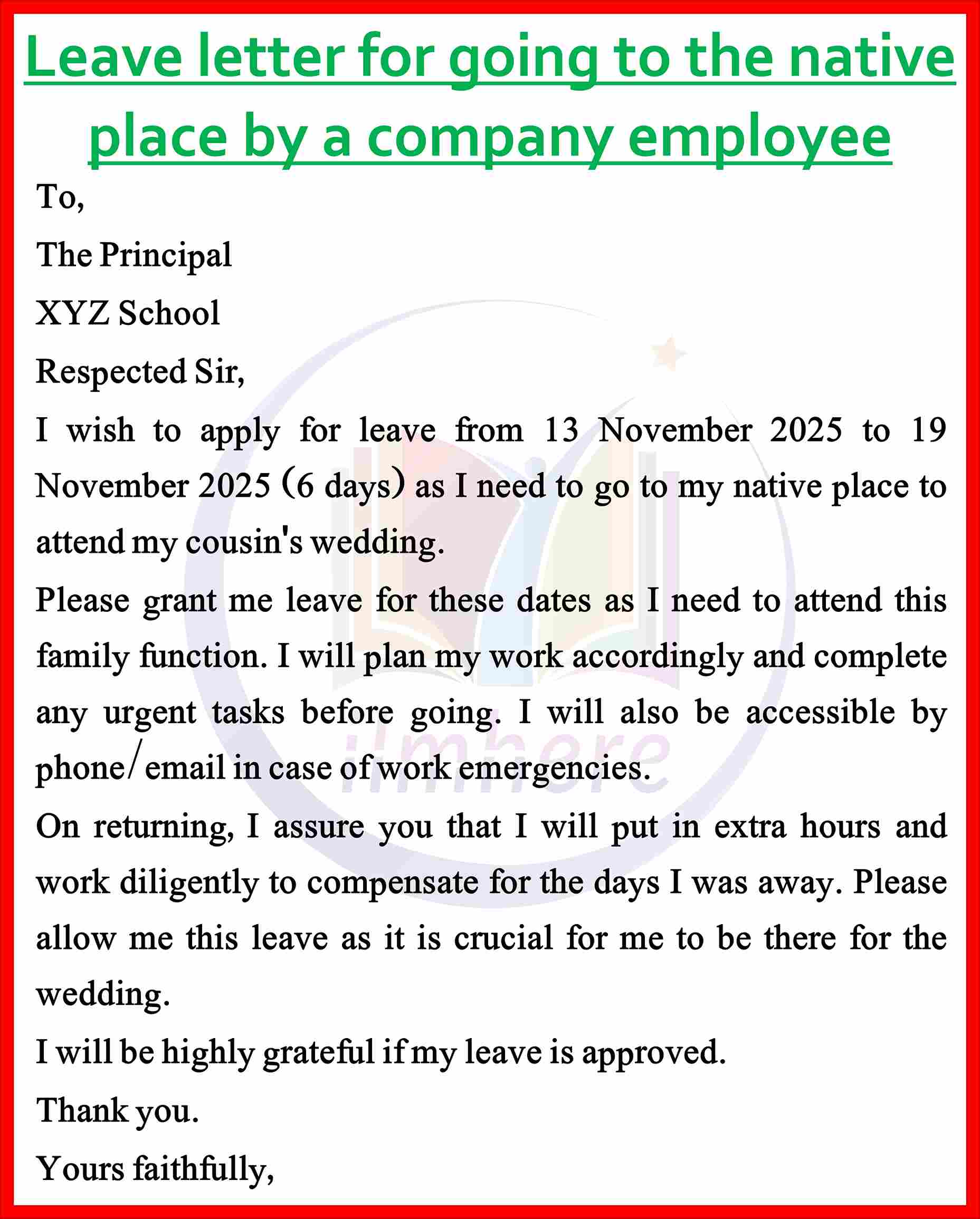School Leave Application For Going Out Of Station