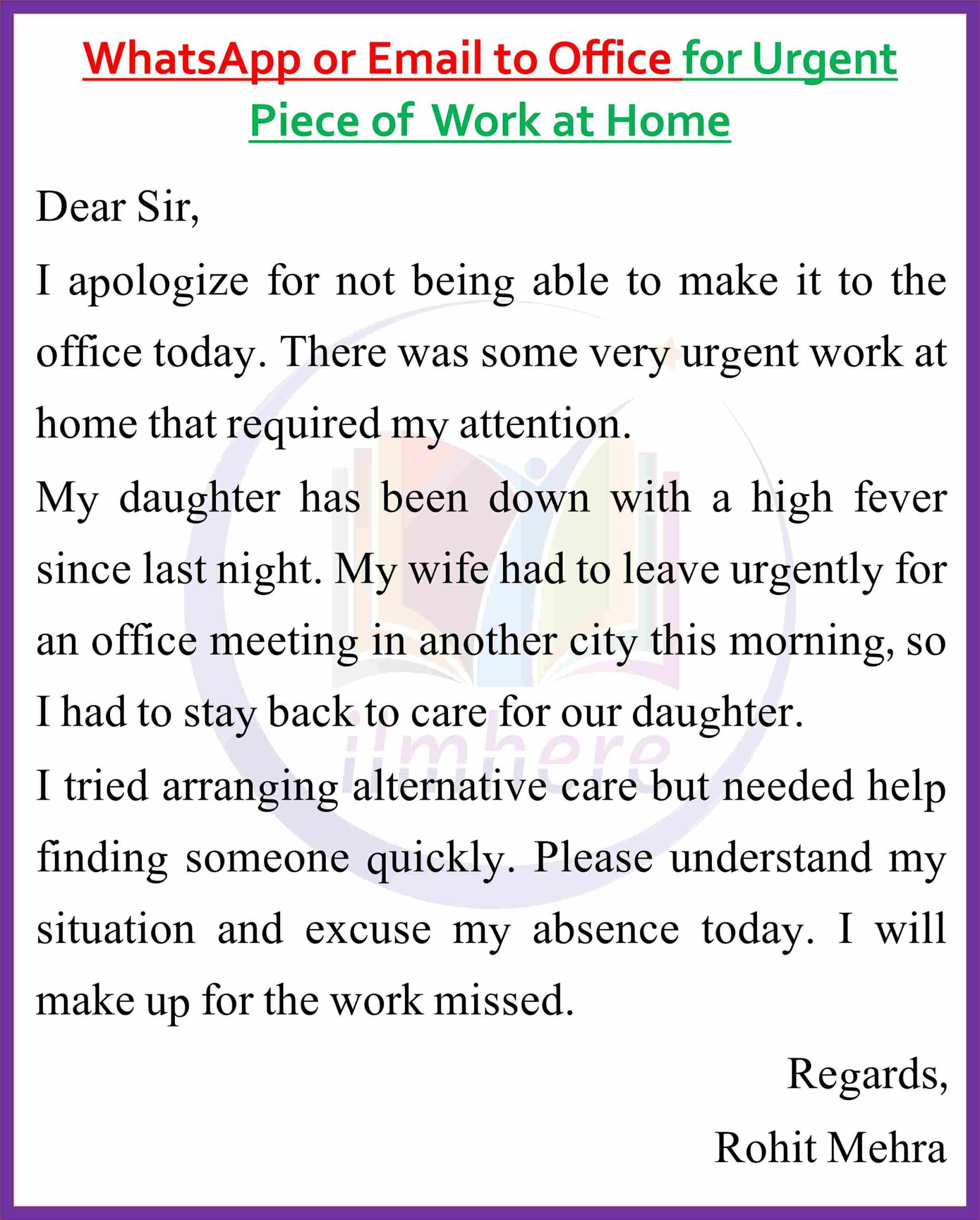 WhatsApp or Email to Office for Urgent Piece of Work at Home