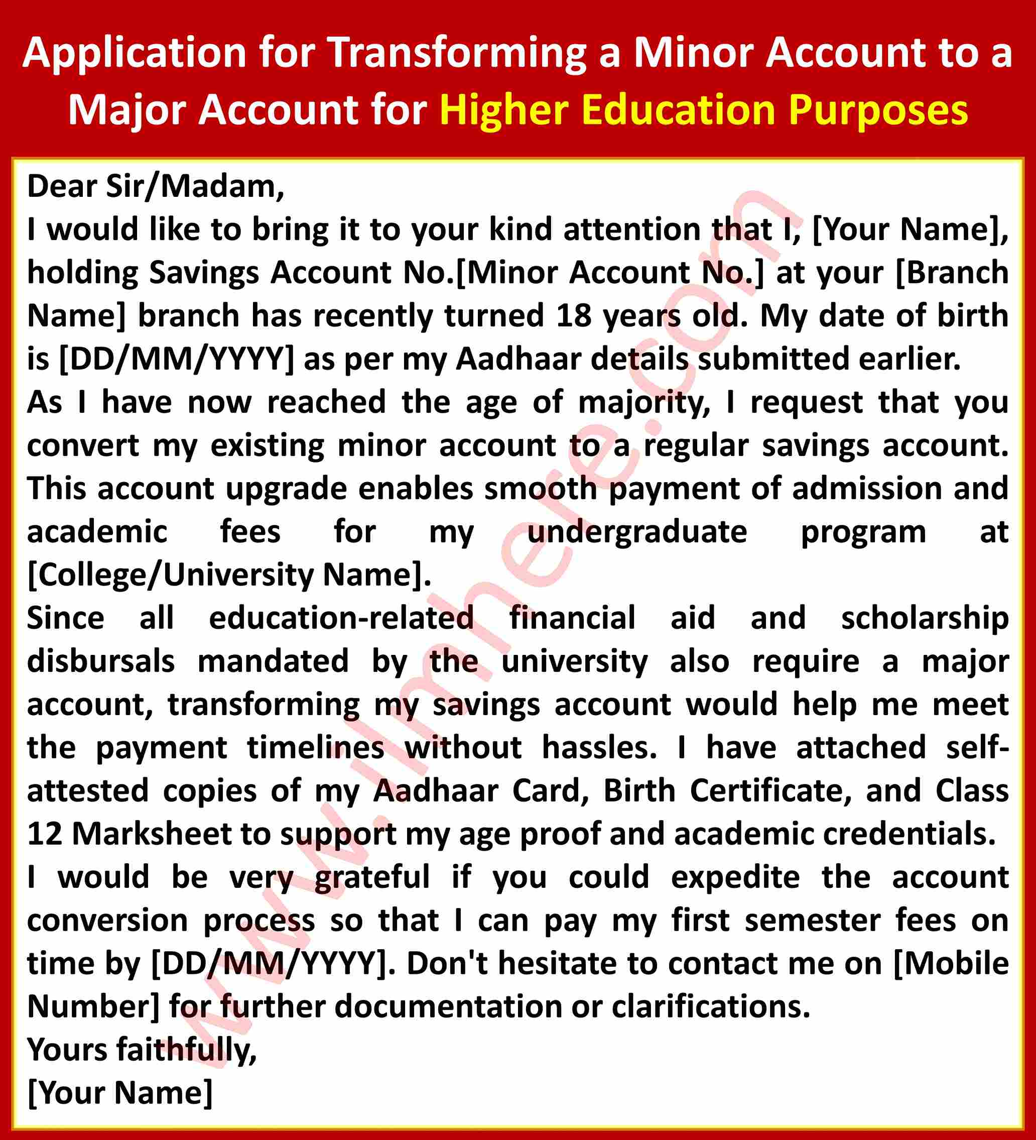 Application for Transforming a Minor Account to a Major Account for Higher Education Purposes