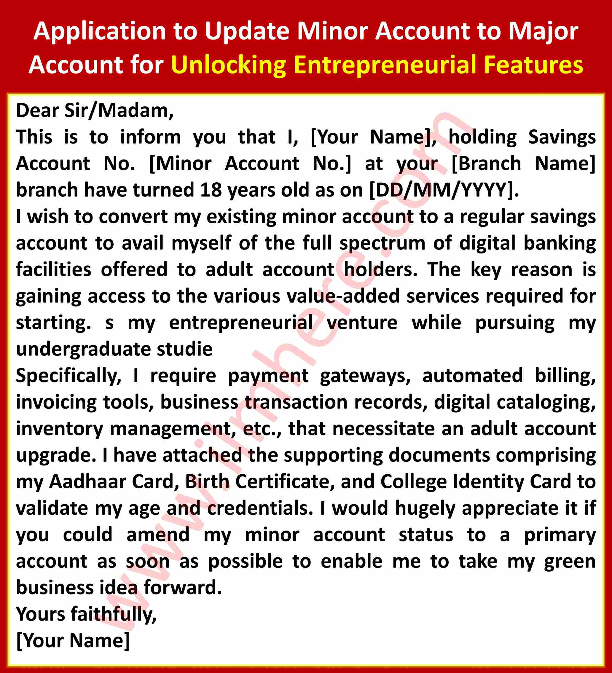 Application to Update Minor Account to Major Account for Unlocking Entrepreneurial Features