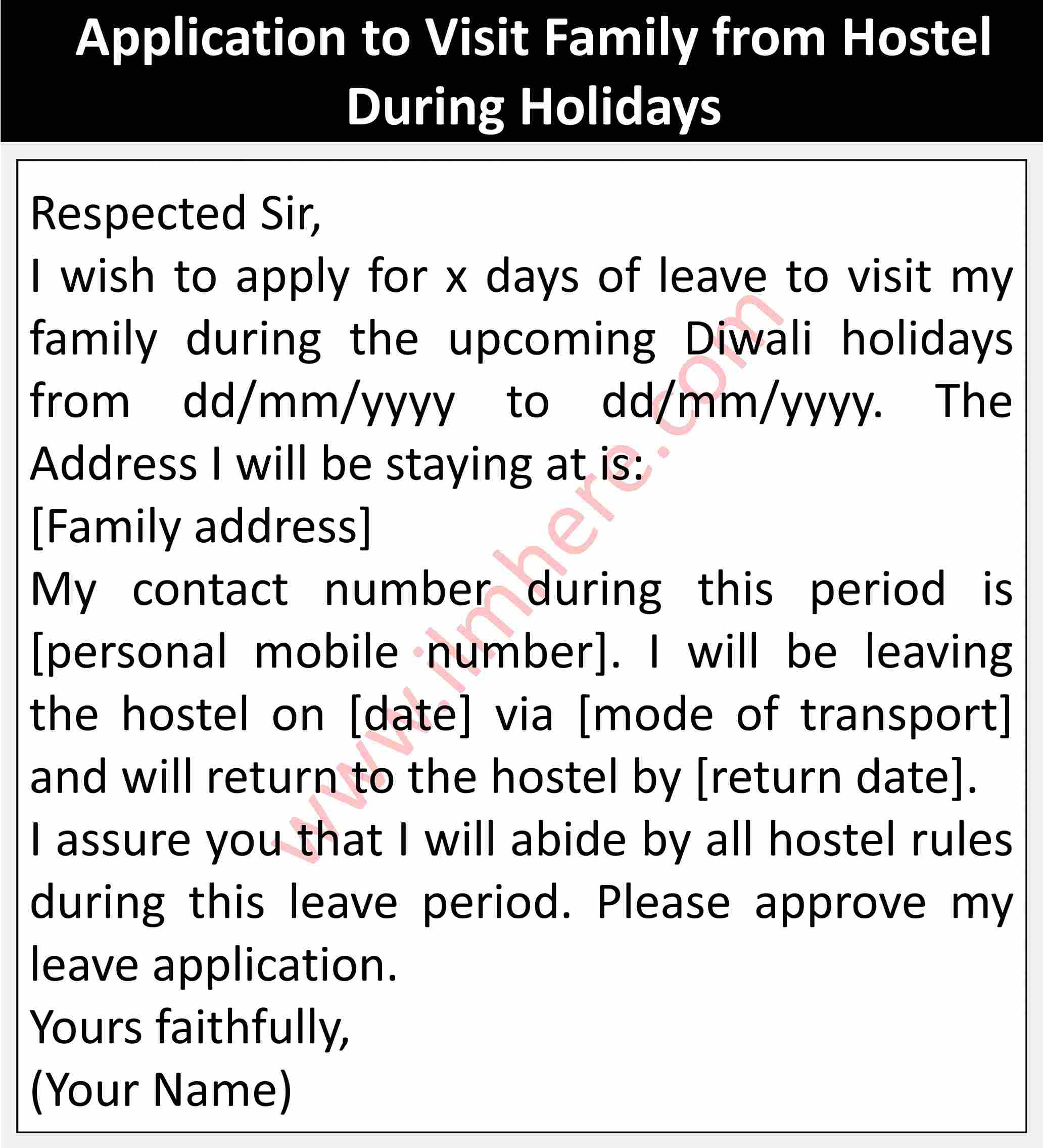 Application to Visit Family from Hostel During Holidays
