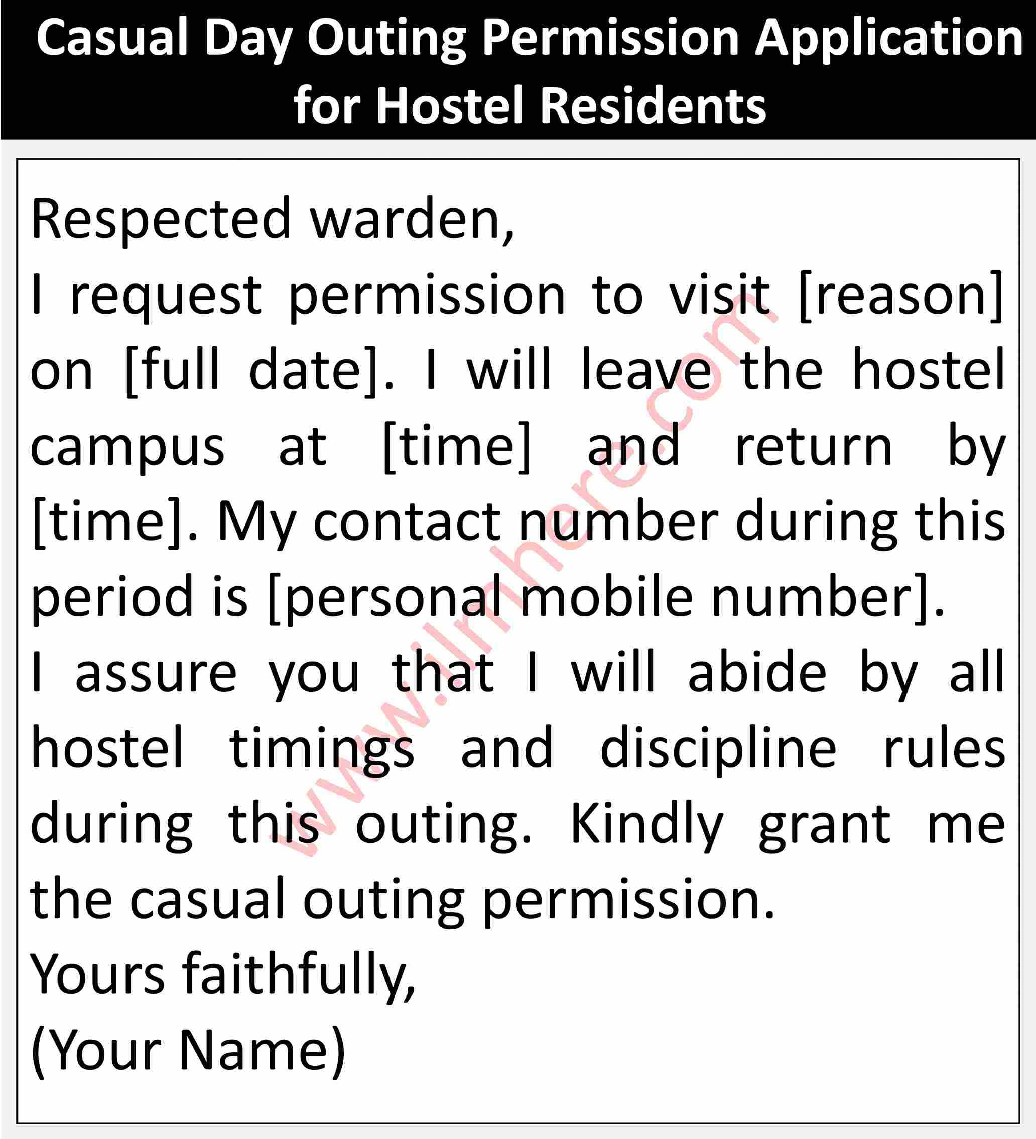 Casual Day Outing Permission Application for Hostel Residents
