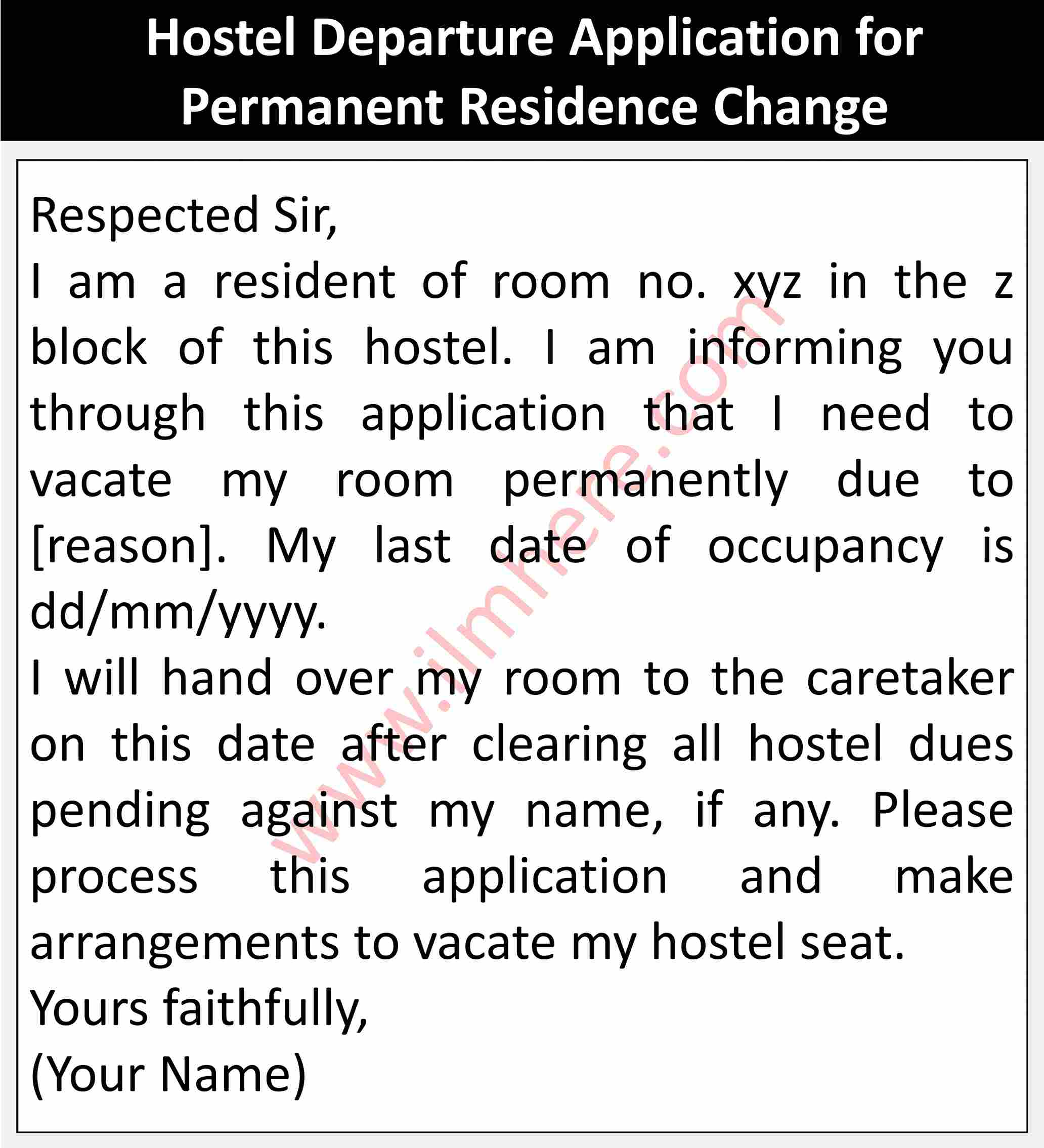 Hostel Departure Application for Permanent Residence Change