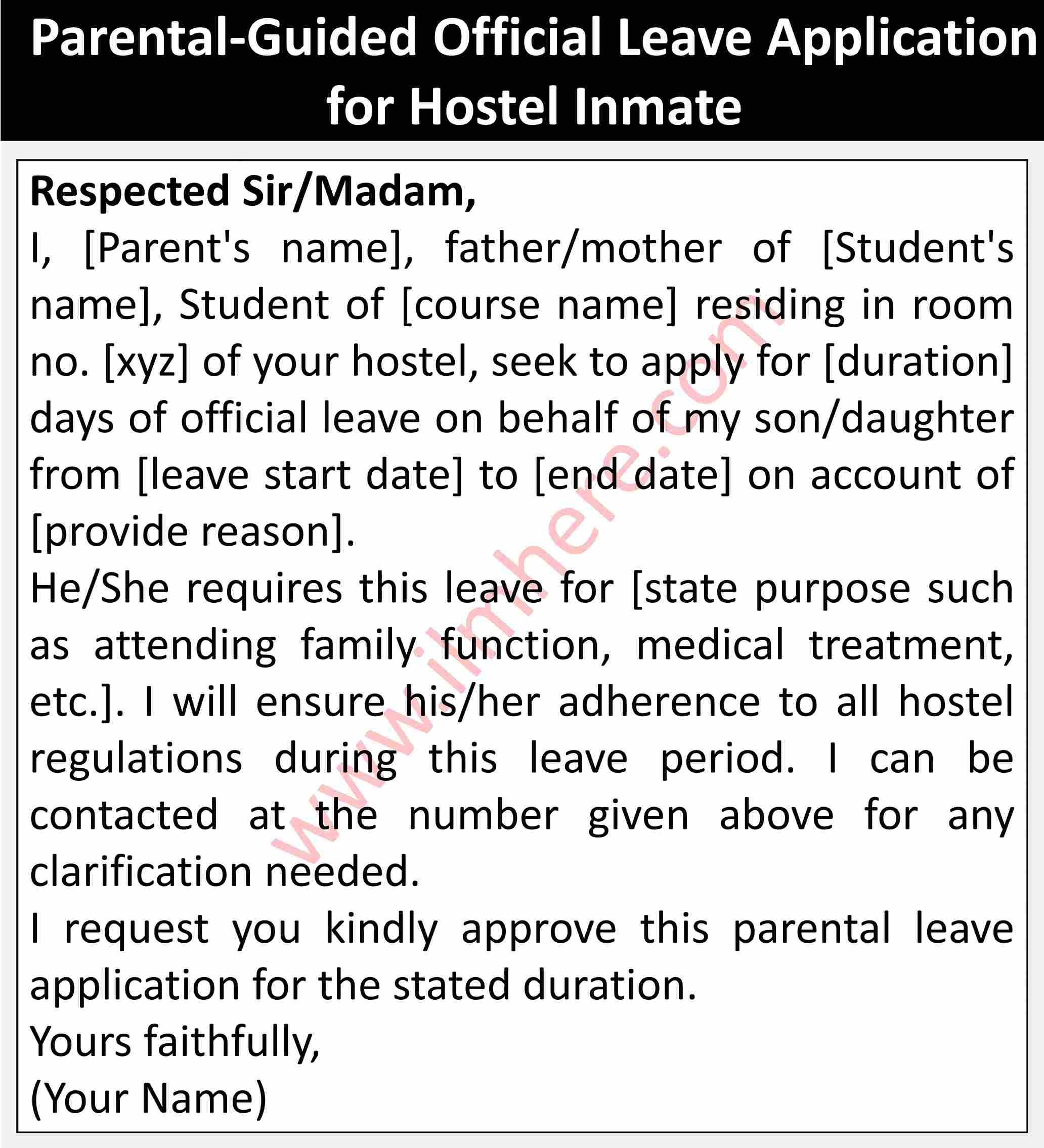 Parental-Guided Official Leave Application for Hostel Inmate