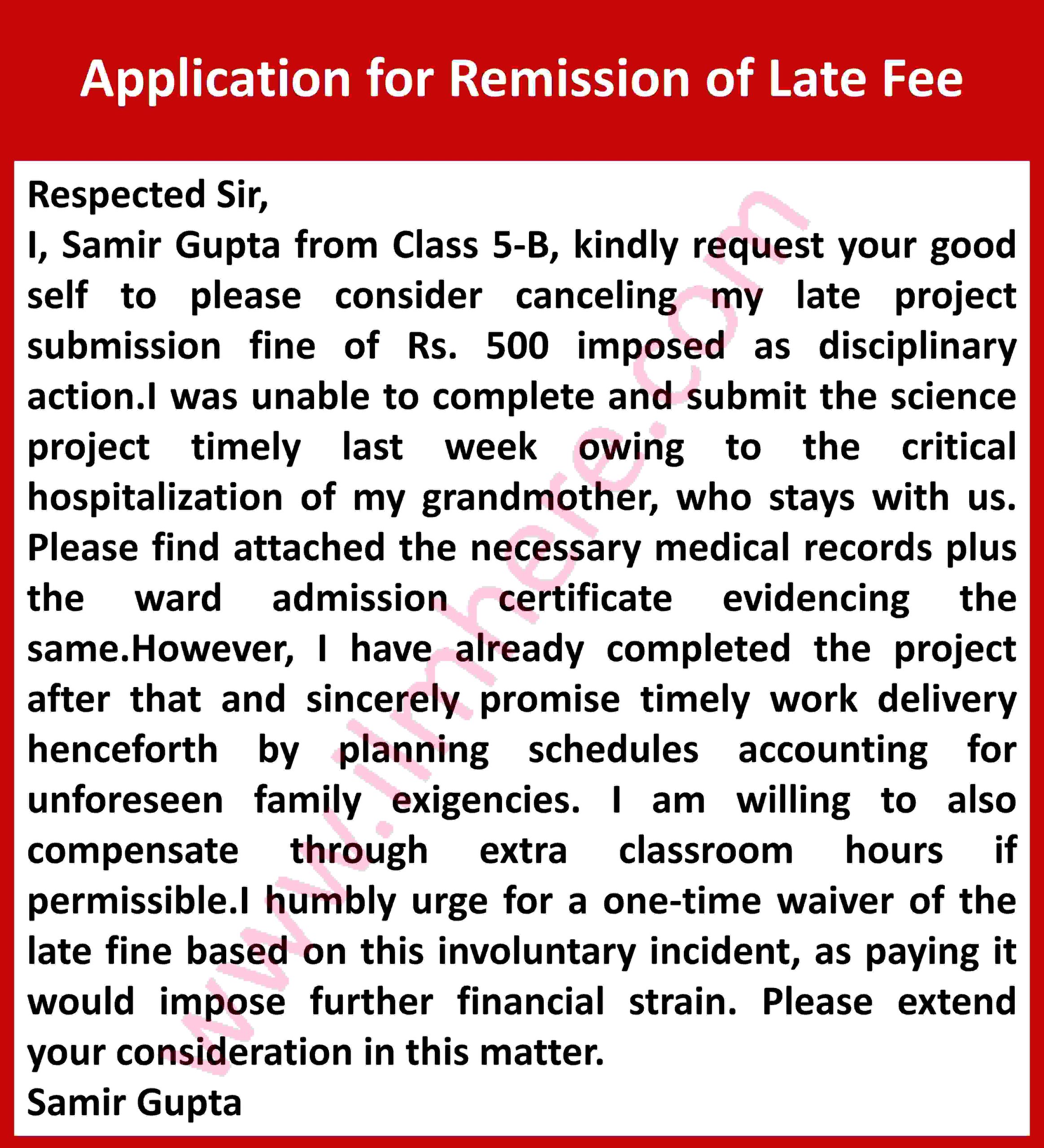 Application for Remission of Late Fee