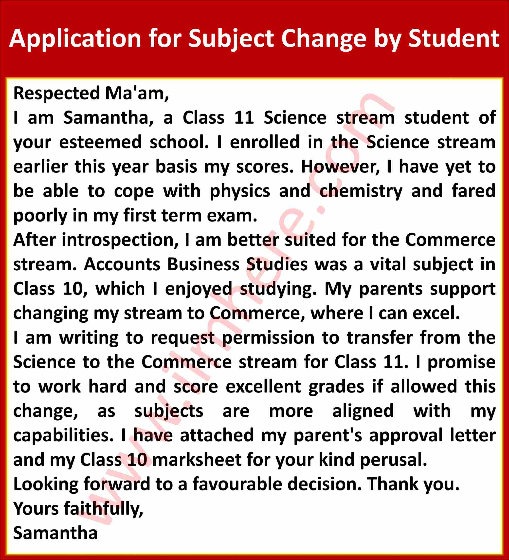 Application for Subject Change by Student