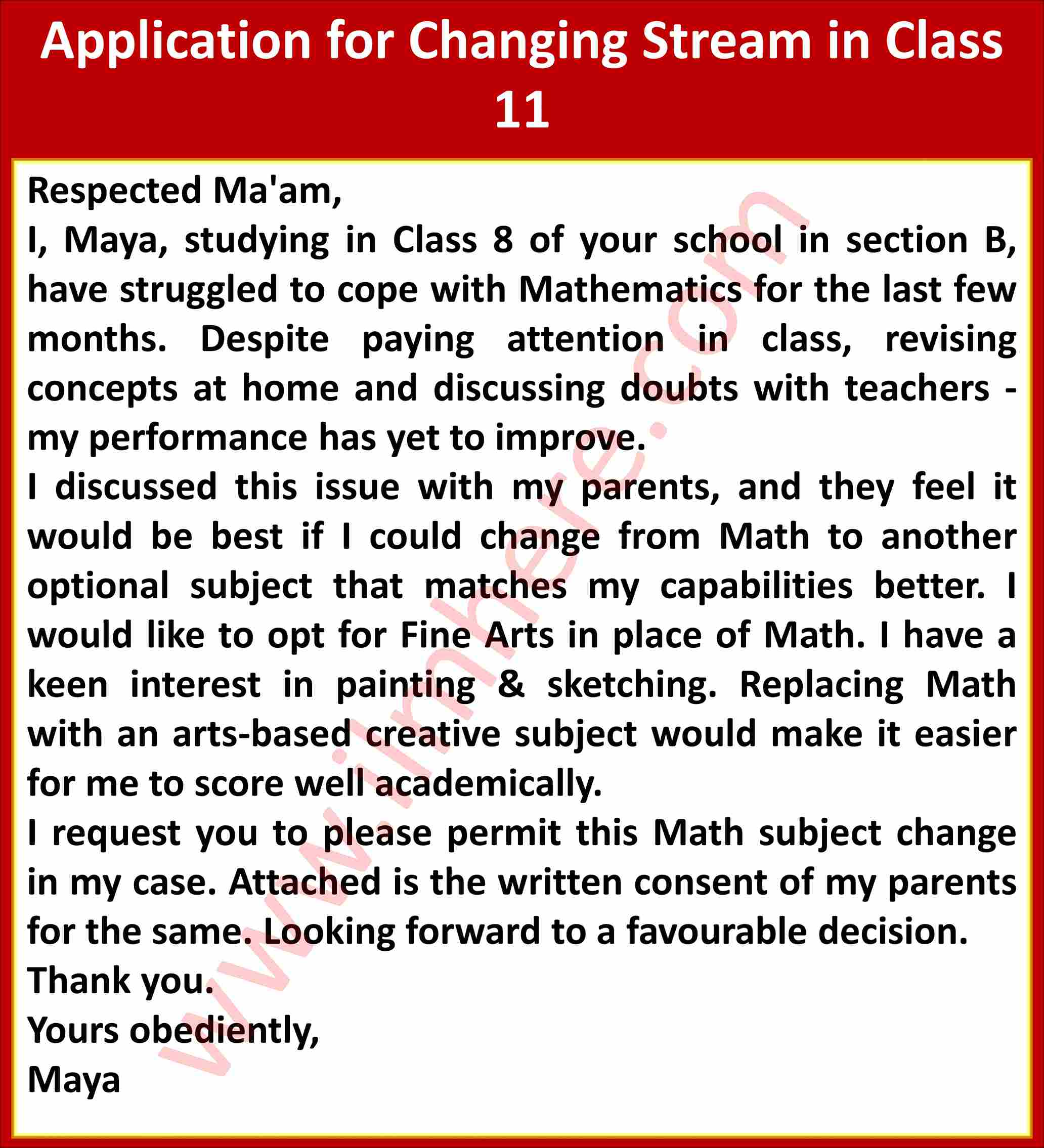 Application for Subject Change (class 10,11,12)