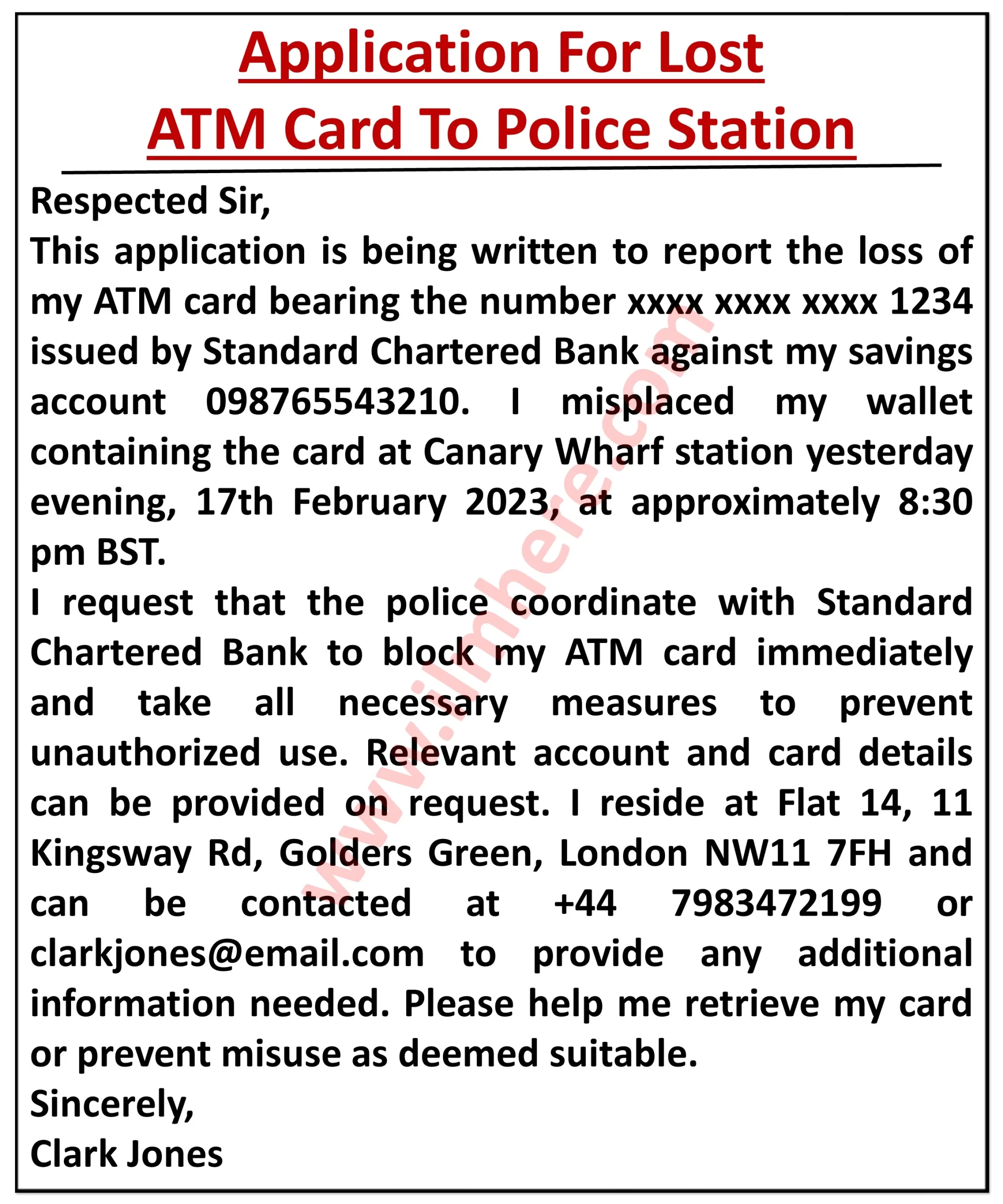 Application For Lost ATM Card At Police Station - 1