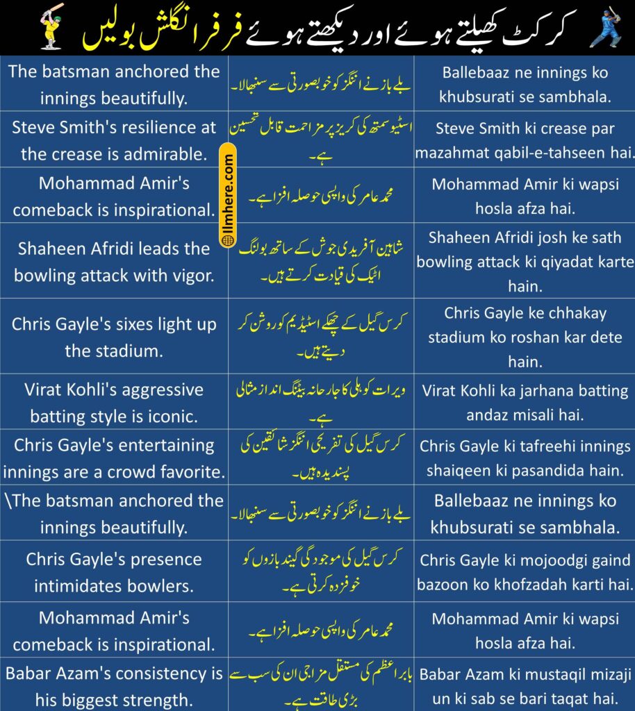 English-to-Urdu Sentences For Cricket