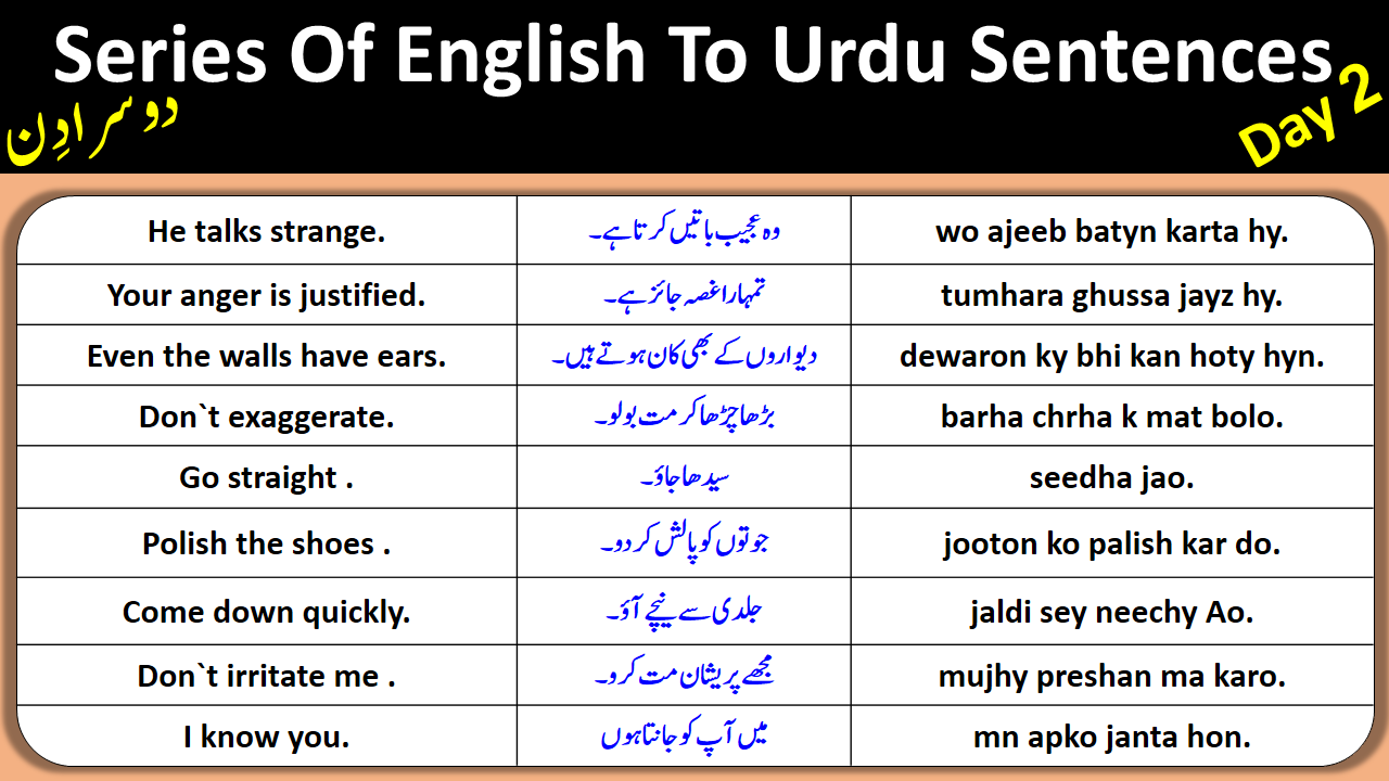 8000 Daily Use English To Urdu Sentences Day 2