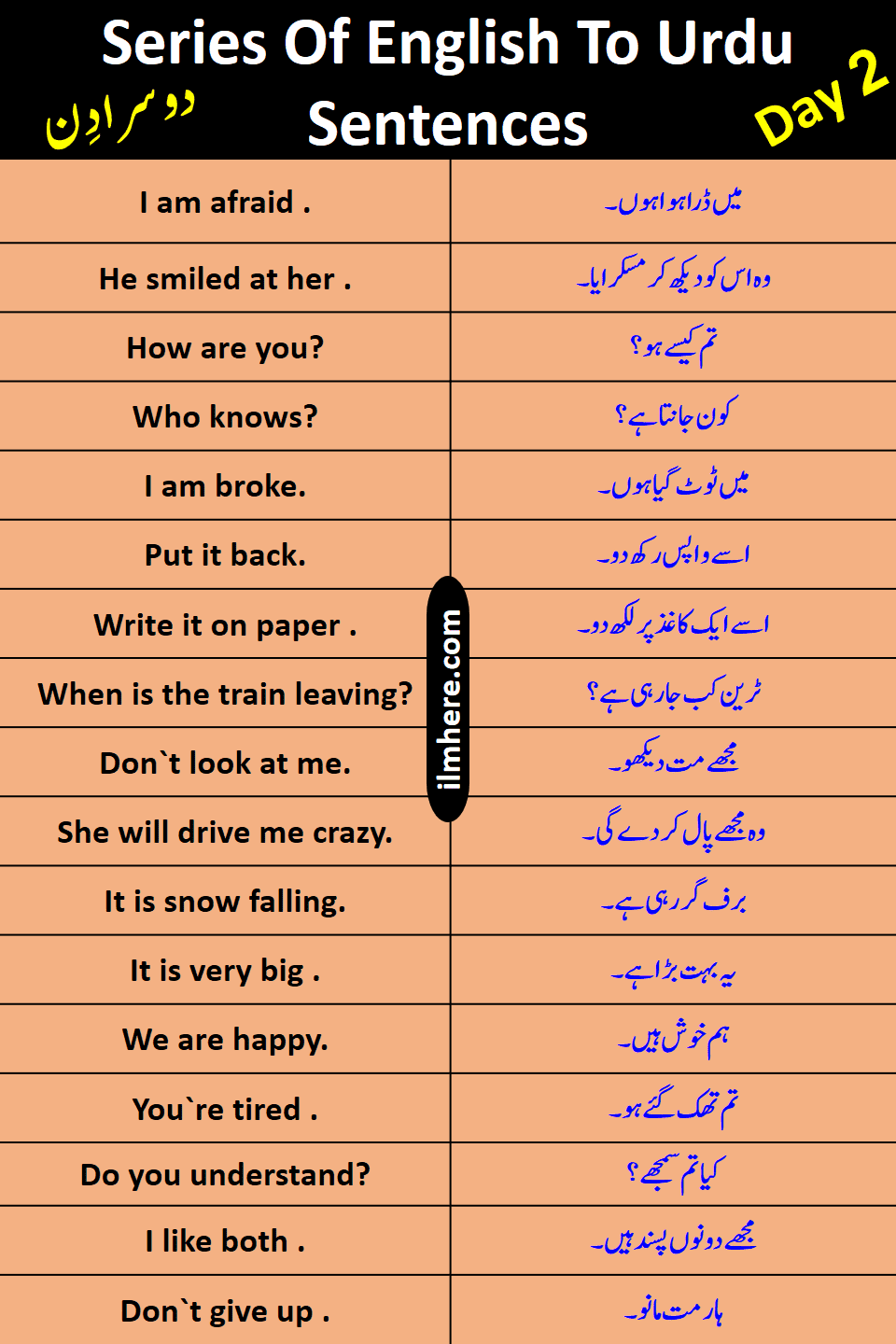 8000 Daily Use English To Urdu Sentences Day 2