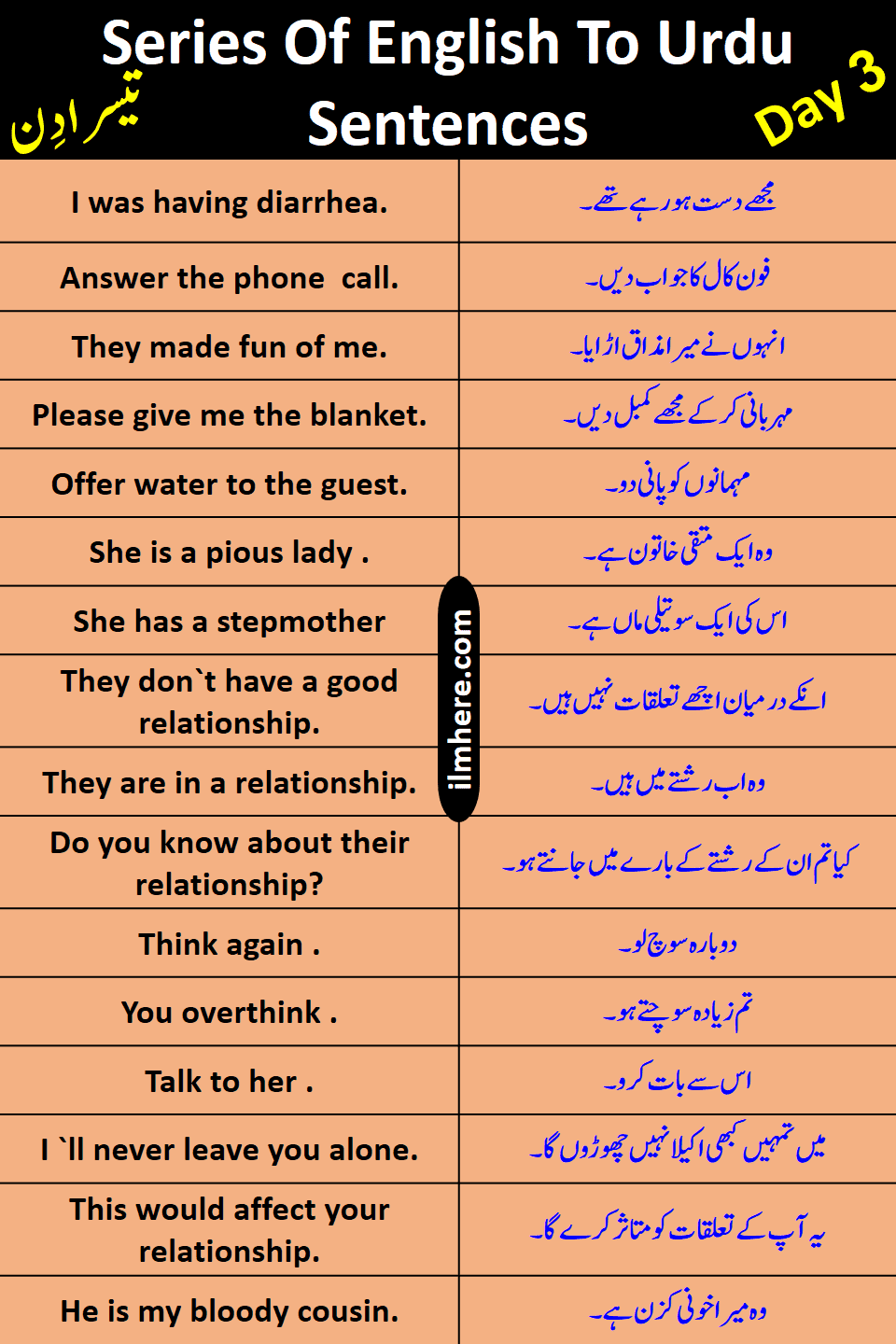 Series Of 8000 Daily Use English To Urdu Sentences Day 3