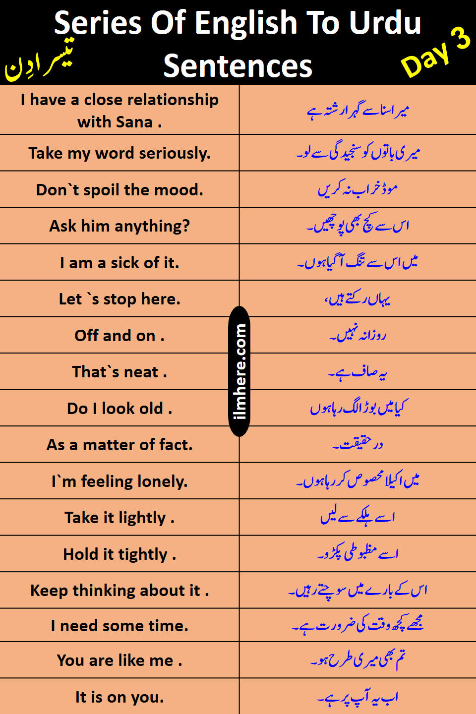 Series Of 8000 Daily Use English To Urdu Sentences Day 3