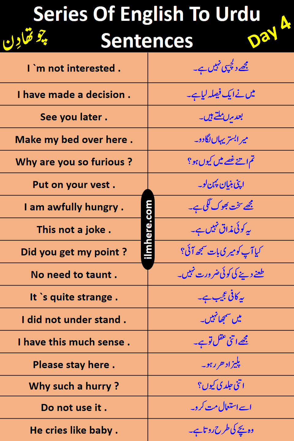 Series Of 8000 Daily Use English To Urdu Sentences Day 4