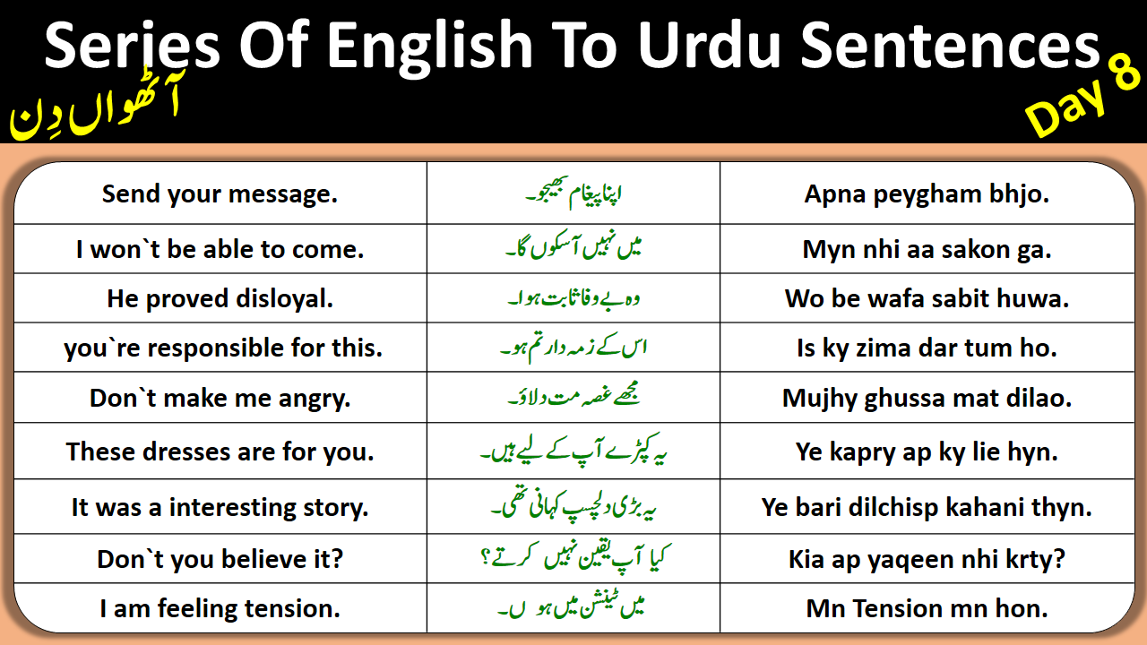 Series Of 8000 Daily Use English To Urdu Sentences Day 8