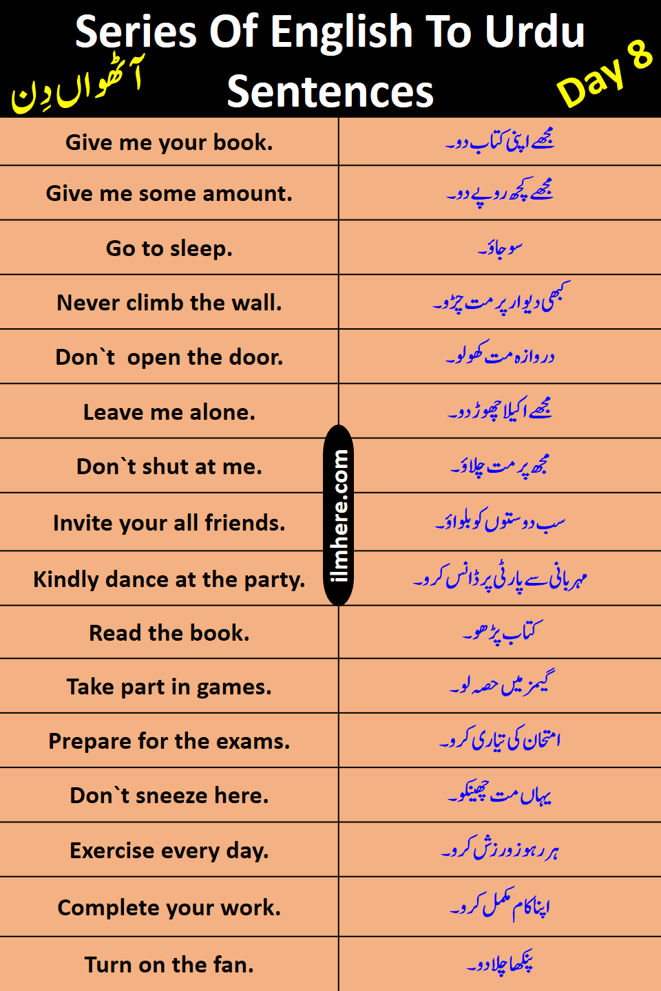 Series Of 8000 Daily Use English To Urdu Sentences Day 8