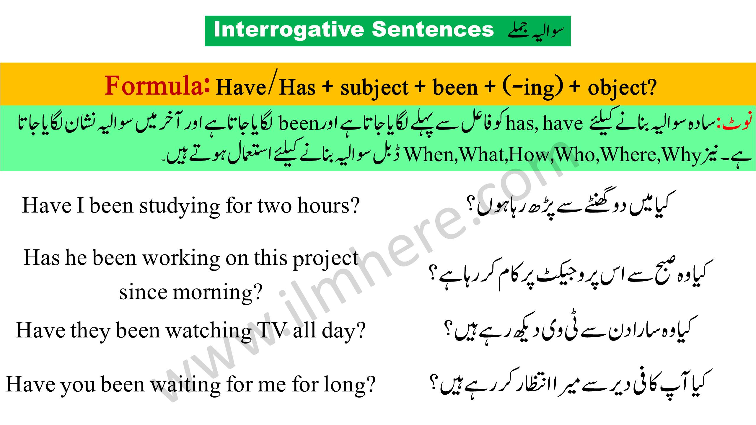 Interrogative Sentences - Present Perfect Continuous Tense in Urdu & English 