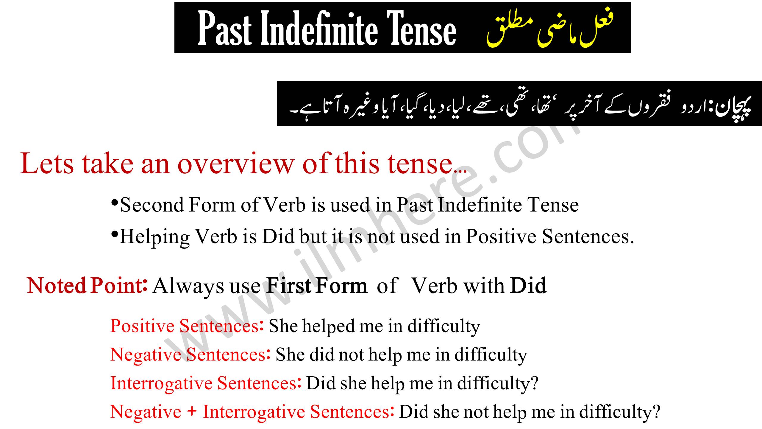 Past Indefinite Tense فعل ماضی مطلق