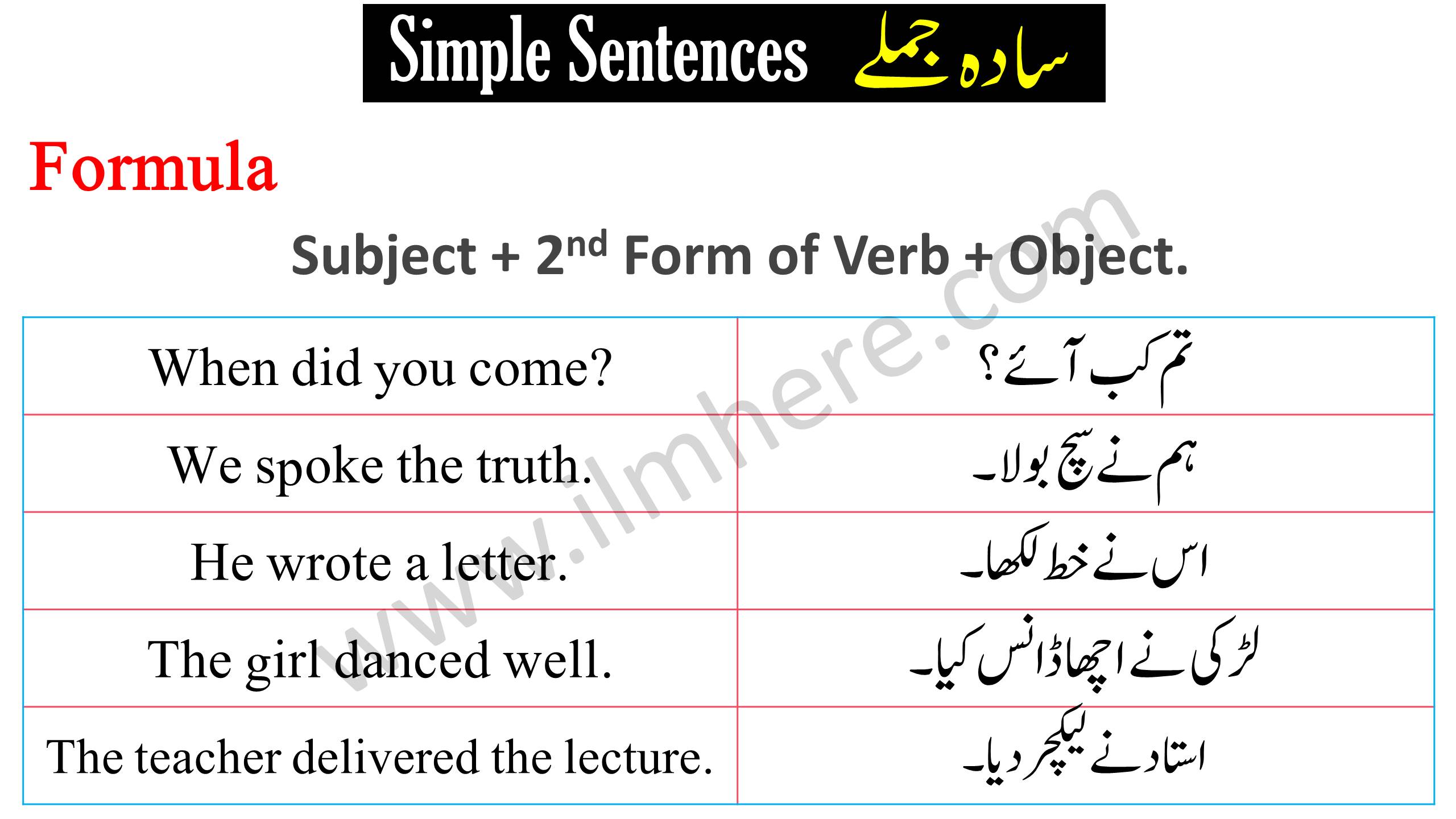 Simple Sentences  سادہ جملے 