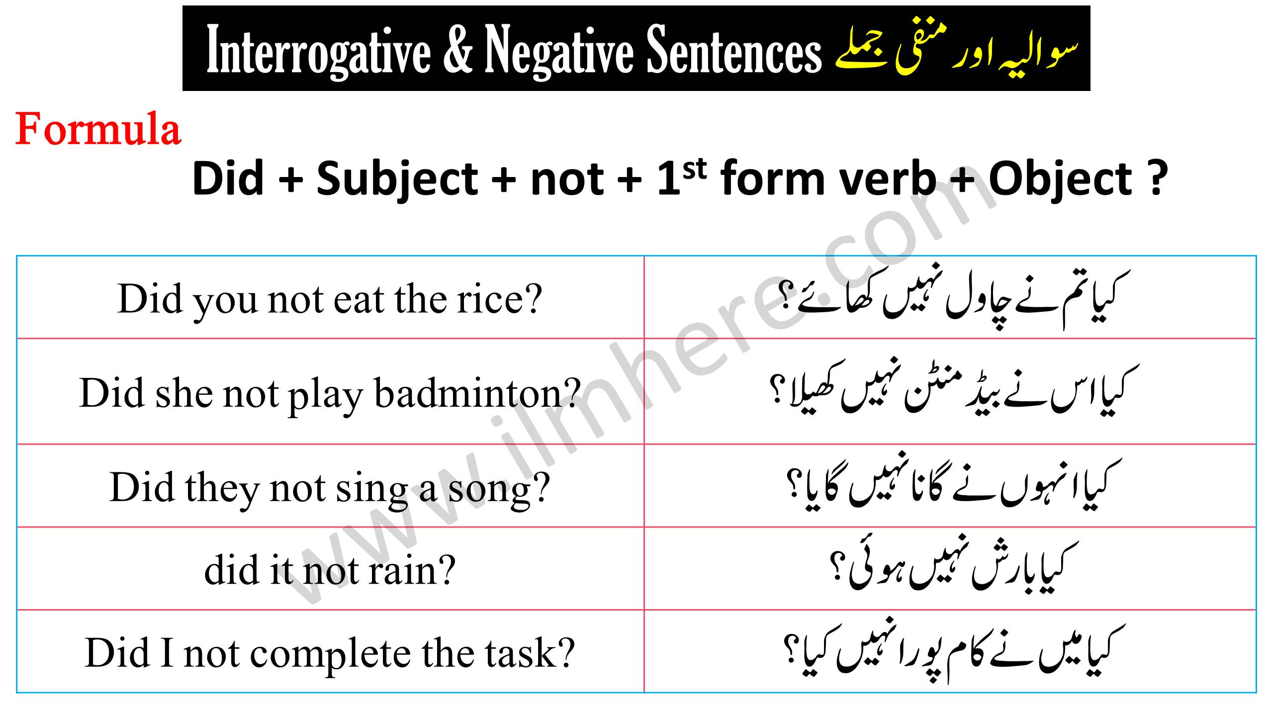 Interrogative & Negative Sentences منفی اور سوالیہ جملے